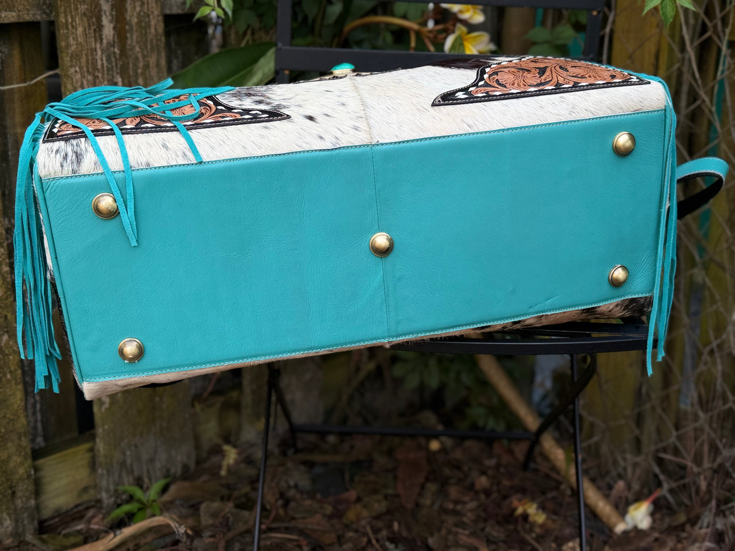 Terminal to Trail : Turquoise Leather & Cowhide Duffel Bag