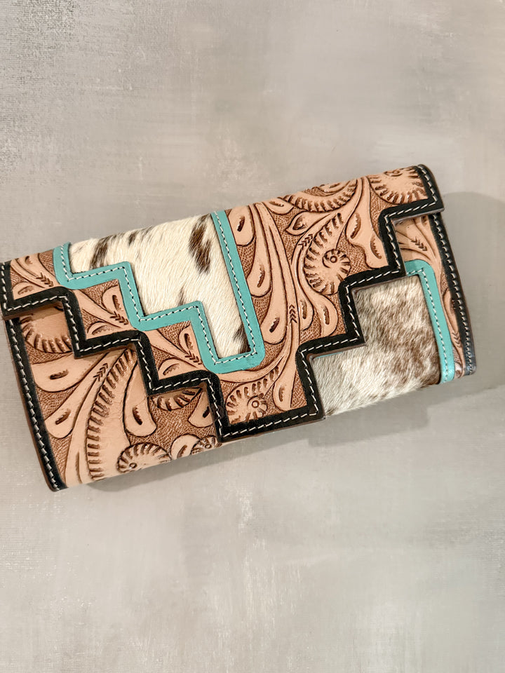 Two Step - Blue Mesa : Tooled Leather and Cowhide Wallet