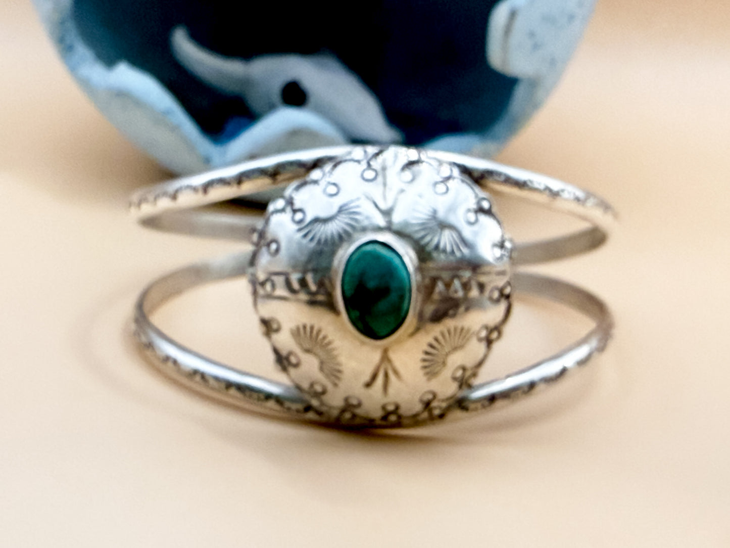 VINTAGE Native Style Turquoise Cuff Sterling Silver