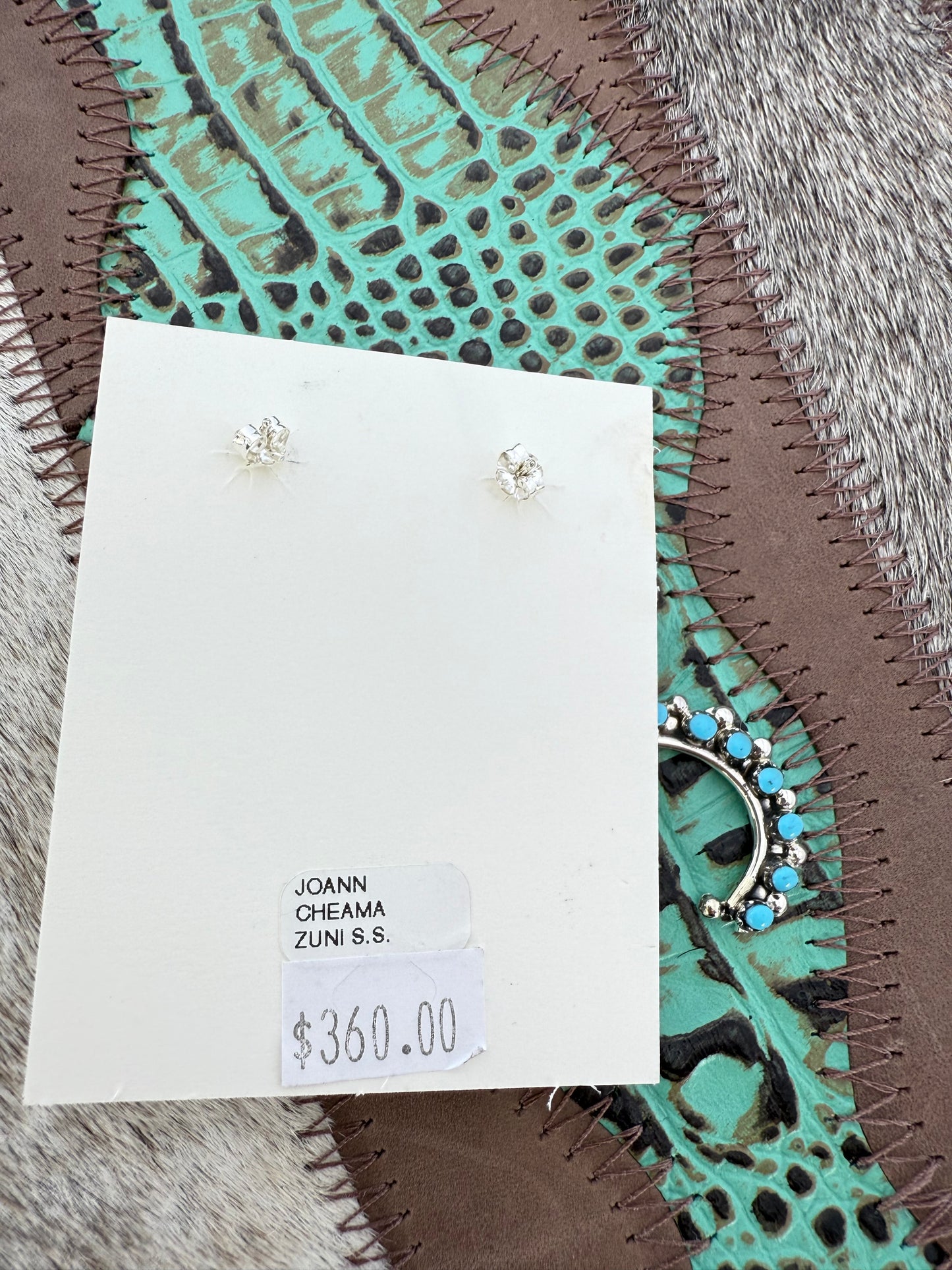Zuni handmade snake eye Turquoise & Sterling Silver large Naja Dangle Earrings by Joann Cheama