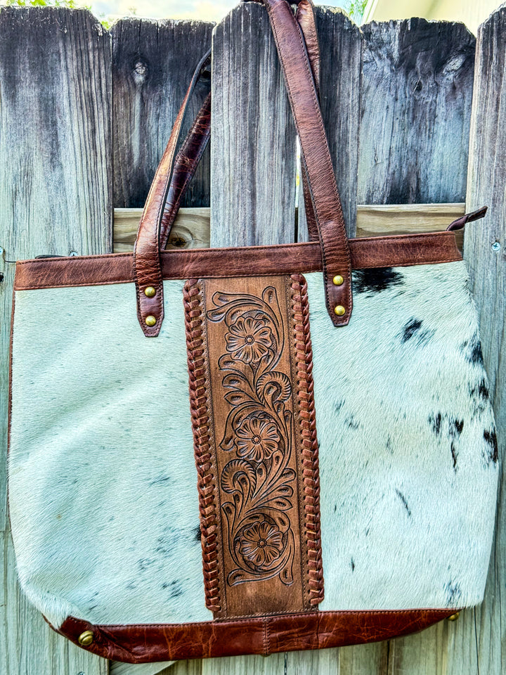 The Trailmate | Cowhide & Tooled Leather Travel Tote