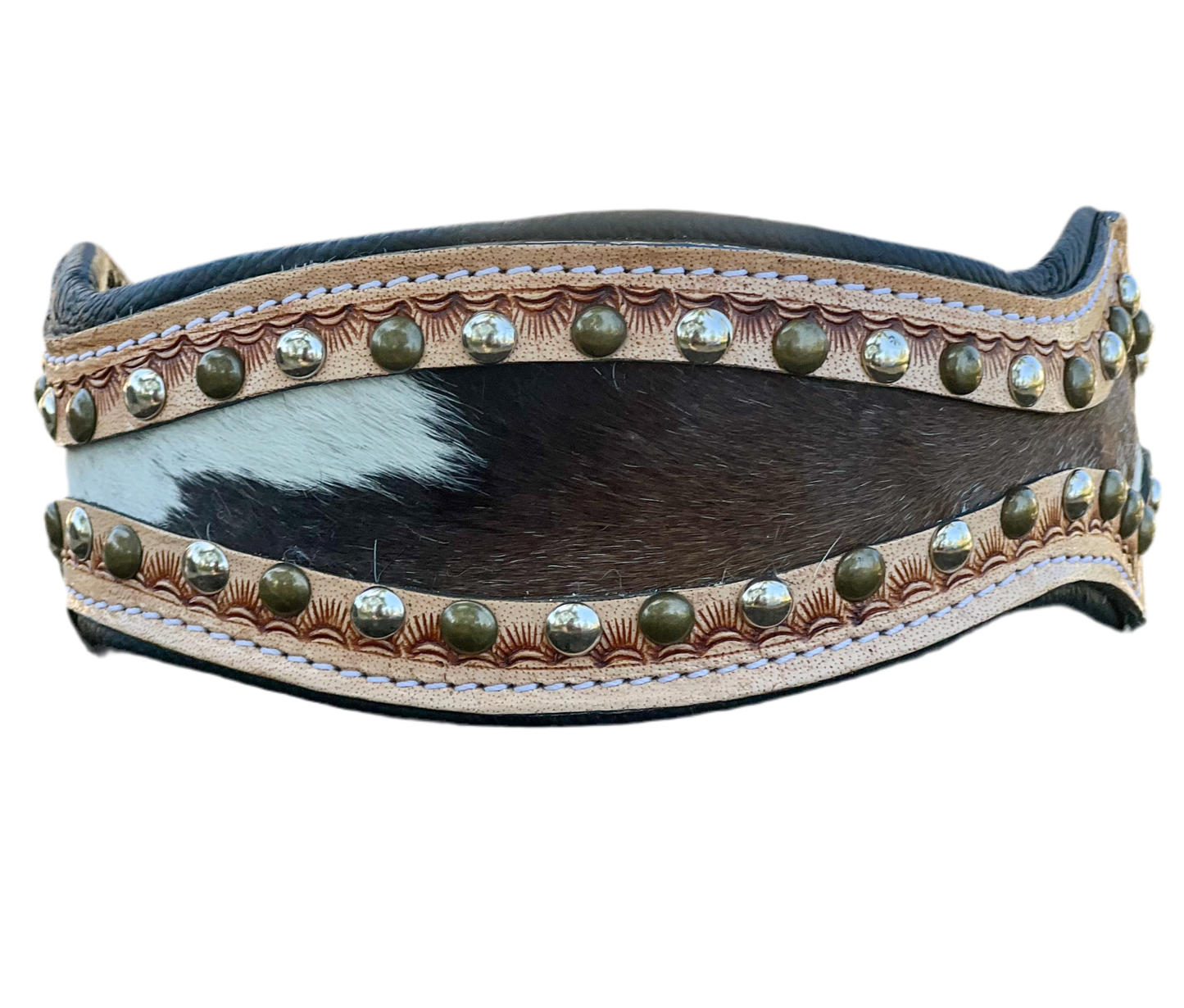 The Outlaw : (Large) Cowhide and Tooled Leather Studded Dog Collar