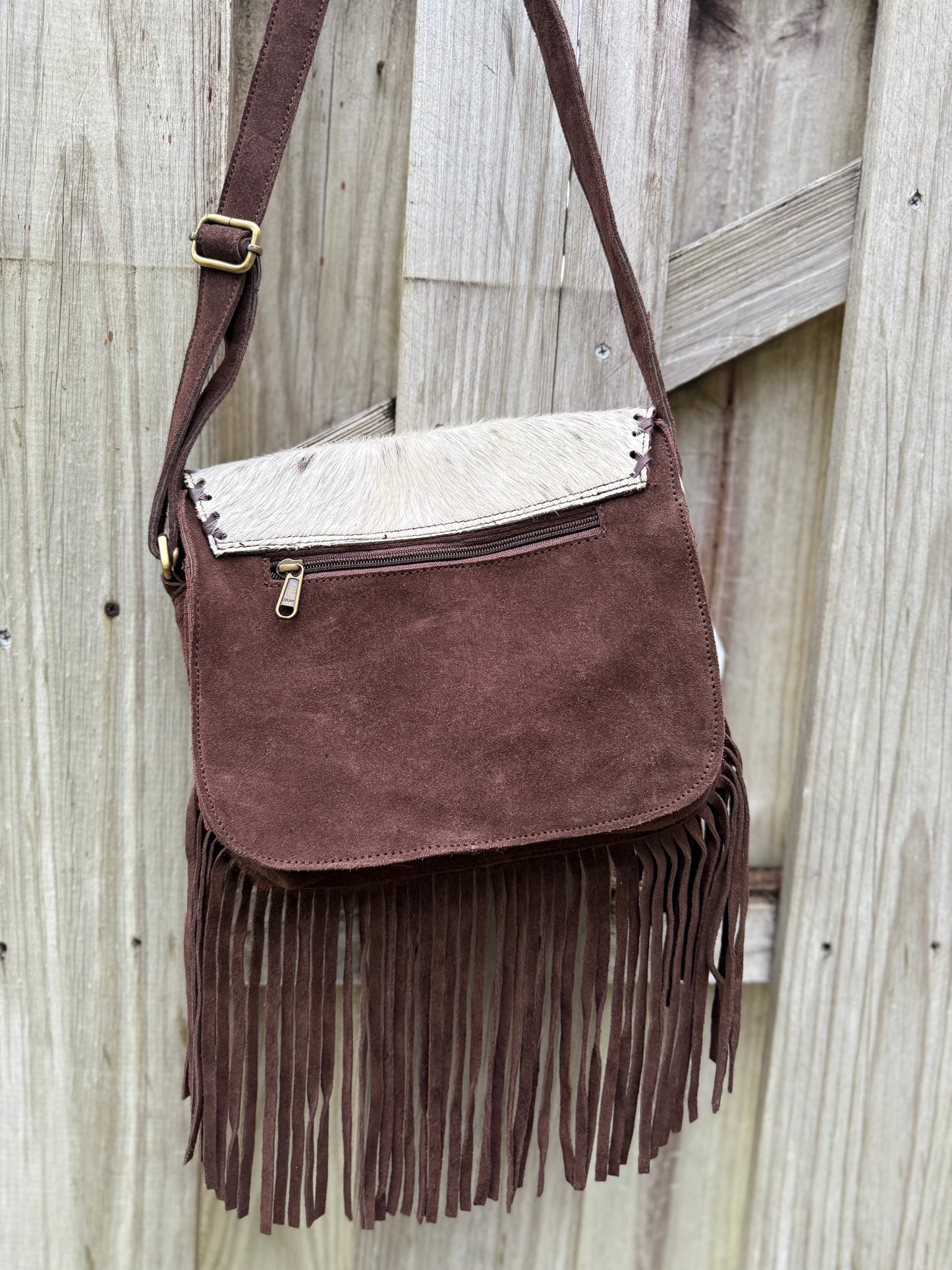 Southwestern Sunset : Suede and Cowhide Fringe Crossbody Purse