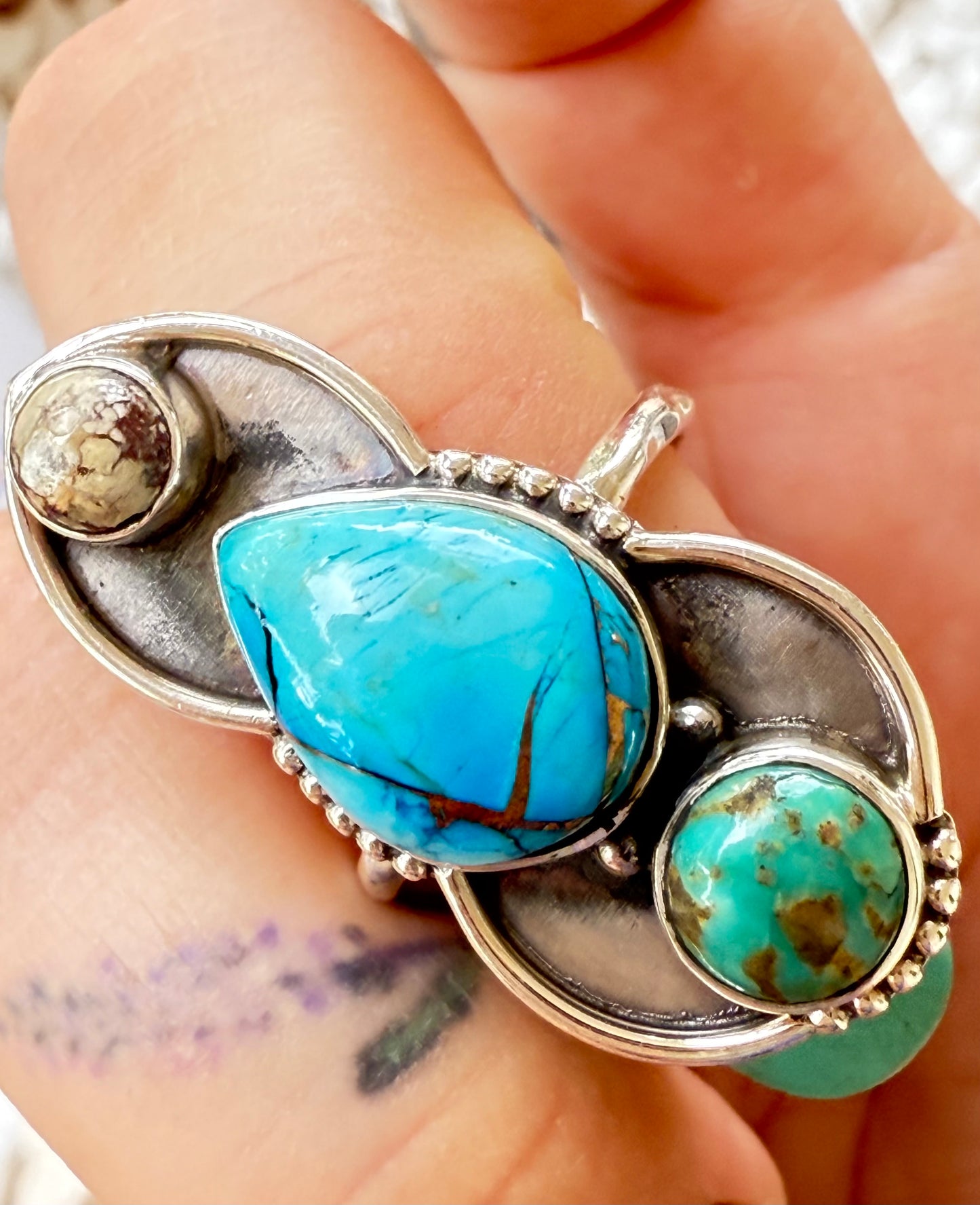 Desert Trinity - Sterling Silver Southwestern Ring - Size 7.25