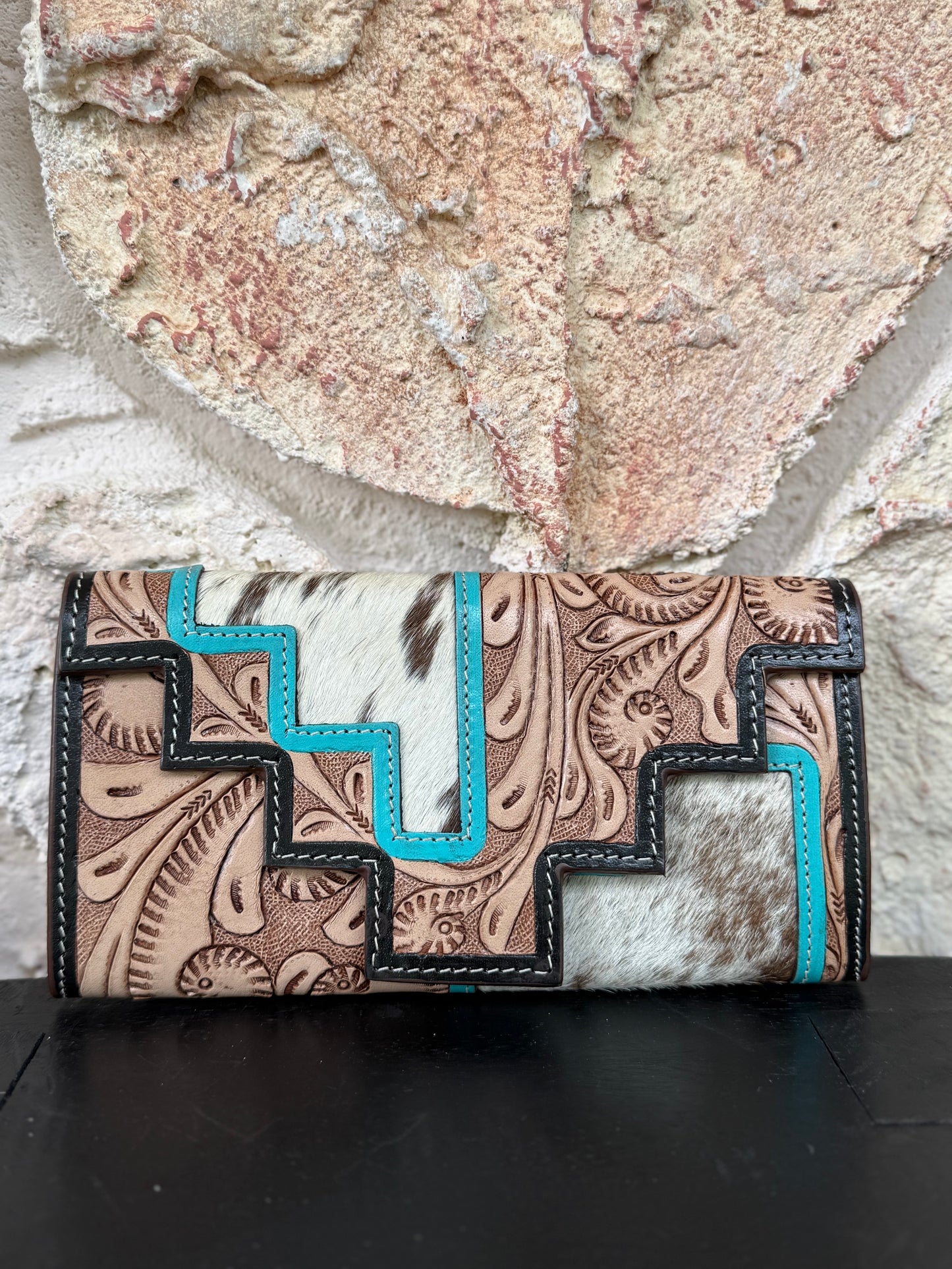 Two Step - Blue Mesa : Tooled Leather and Cowhide Wallet
