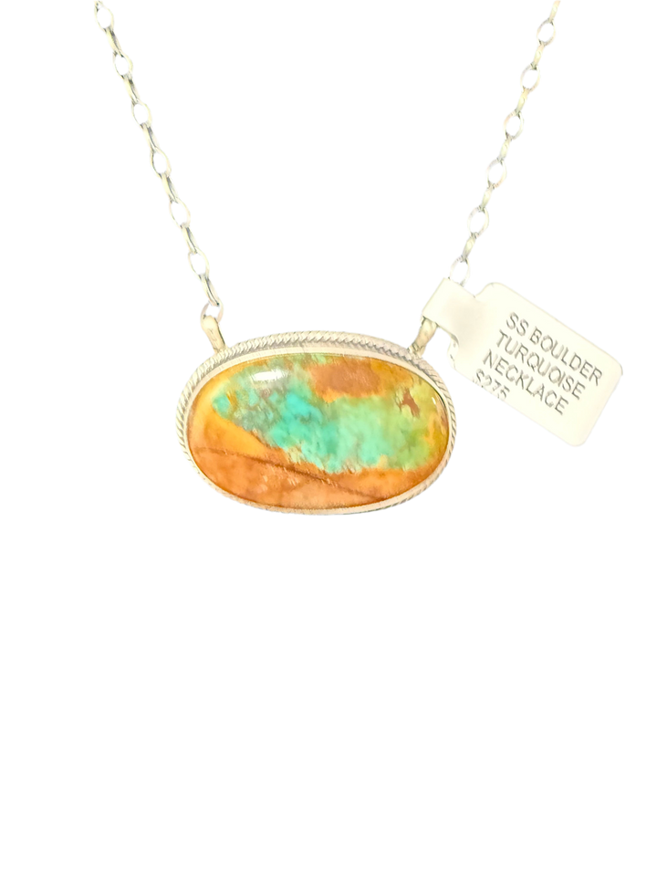 Royston Ribbon Turquoise Pendant & Chain Handmade Necklace