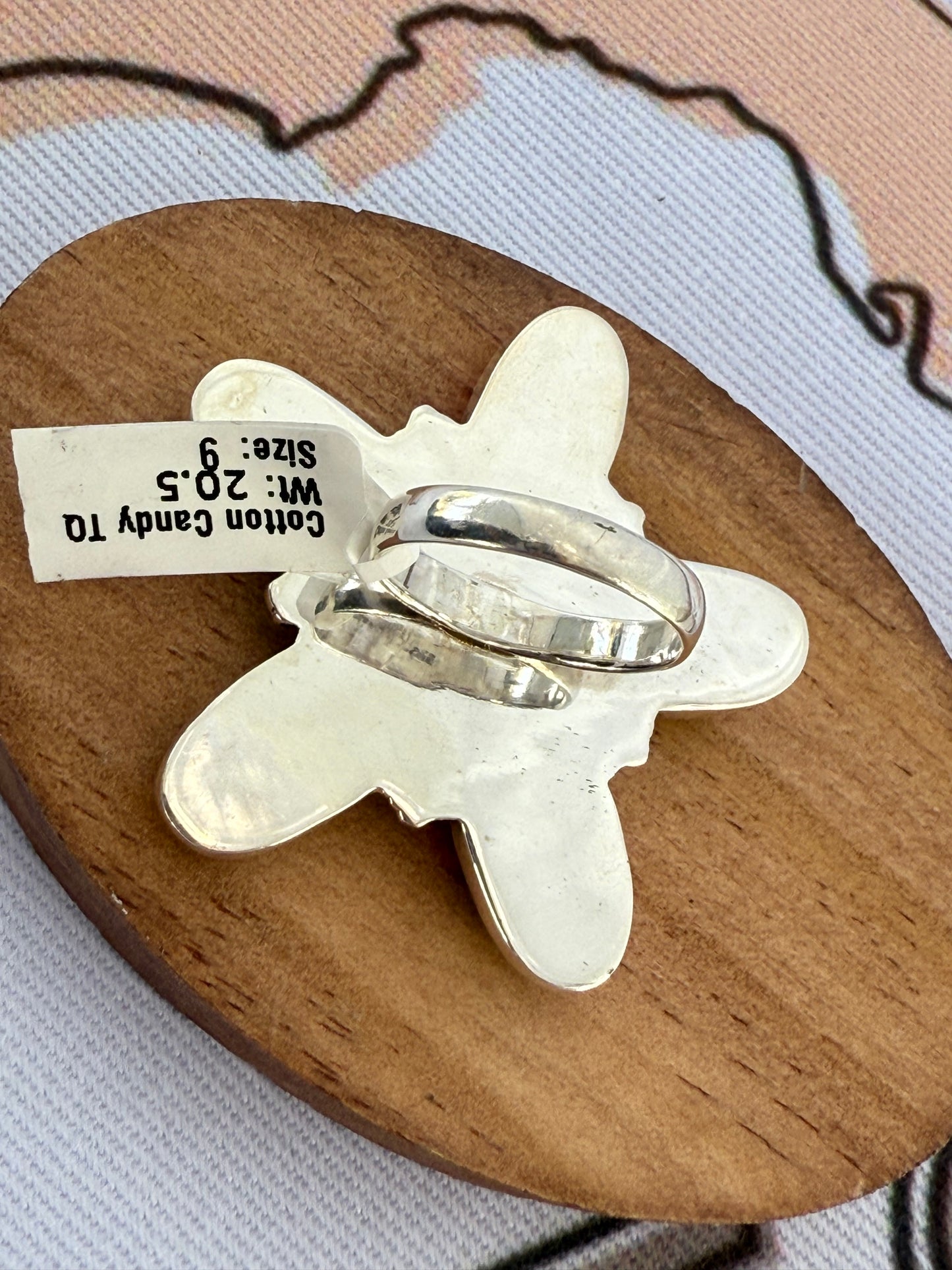 Cotton Candy Turquoise Sterling Silver Southwestern Artisan Flower Ring - Size 9