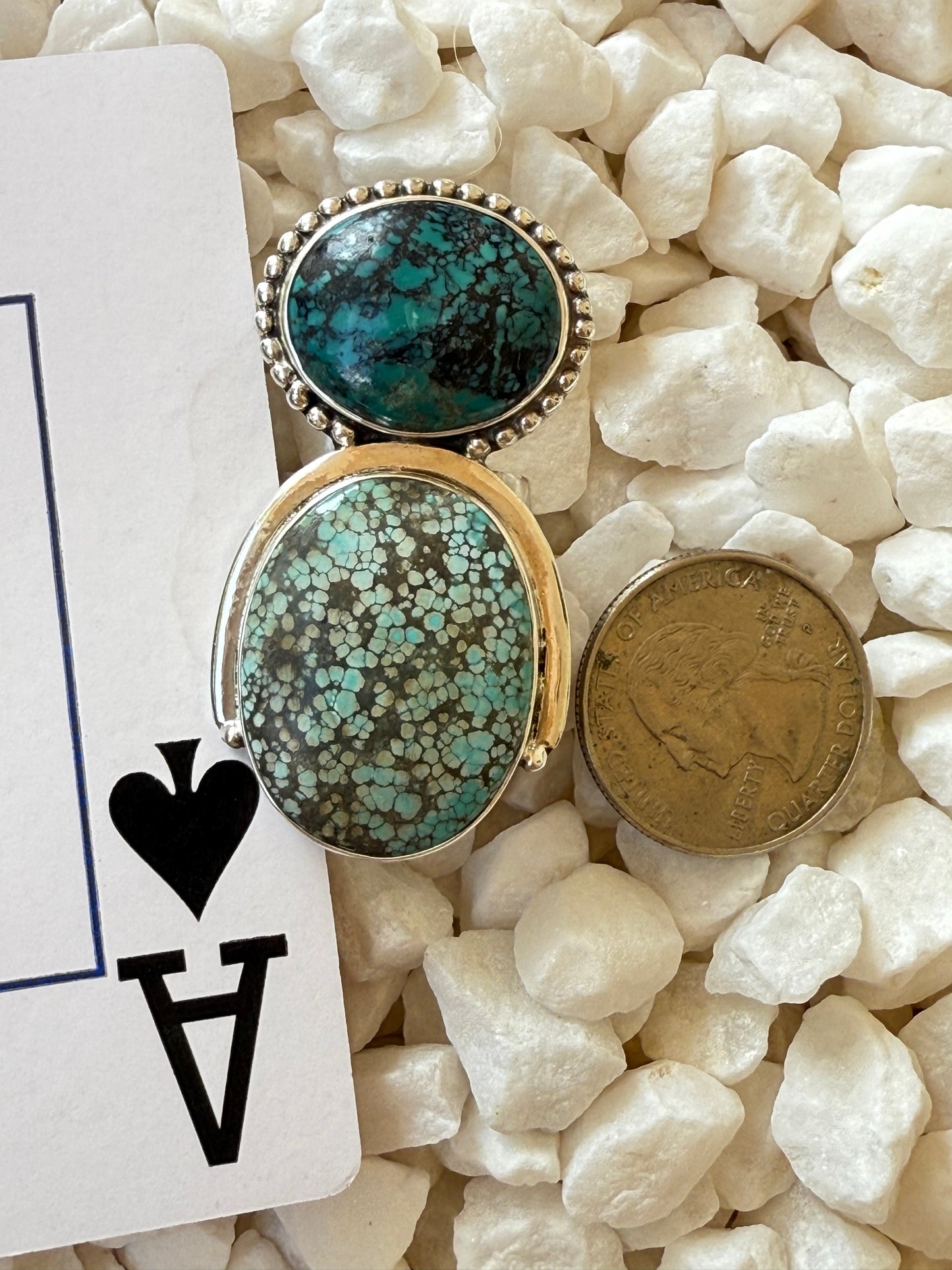Southwestern Designer Turquoise & Sterling 925 Adjustable Ring