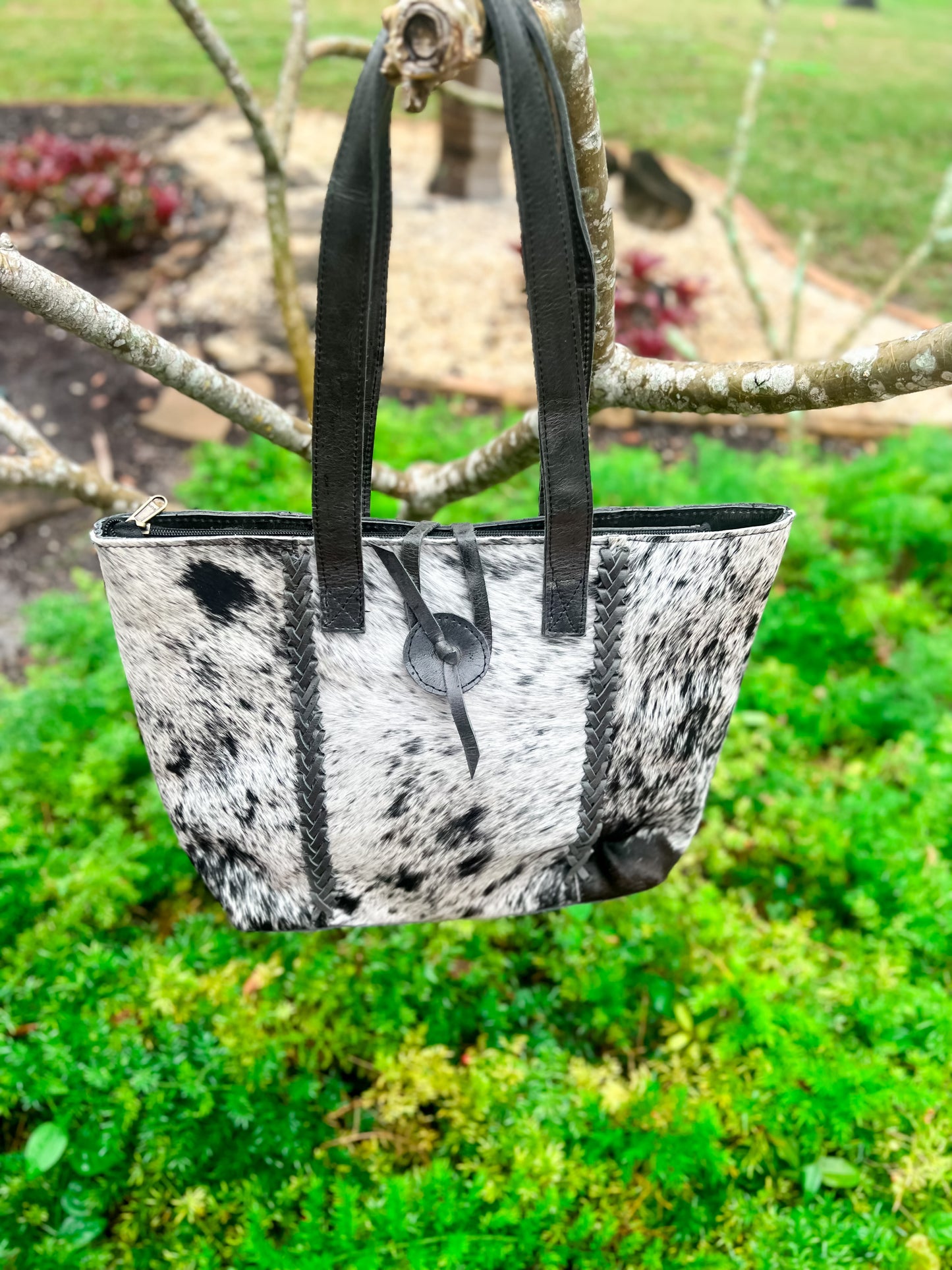 Cowhide and Crunch Leather everyday Tote in Black
