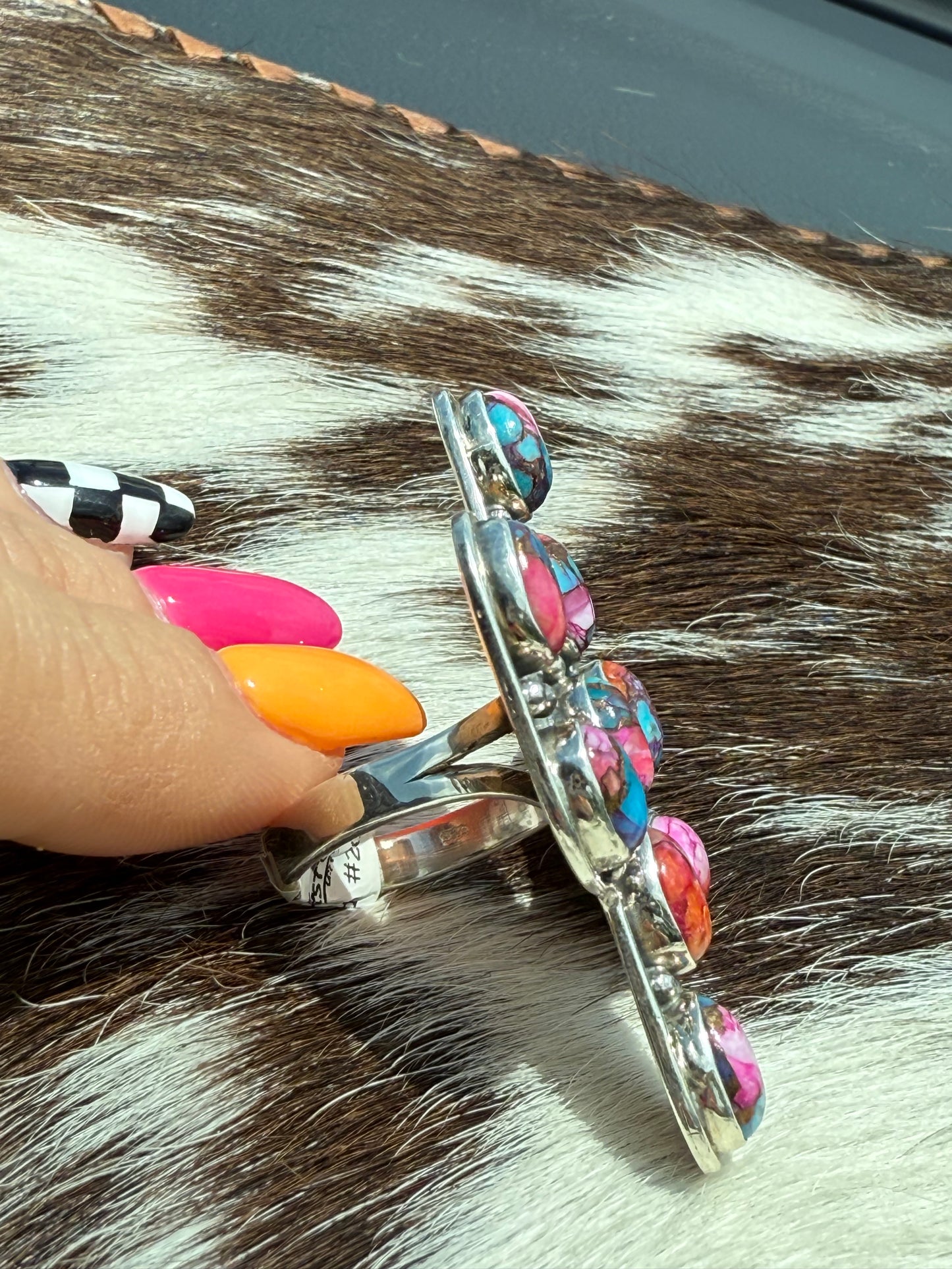 Mojave Desert : Spiny Oyster & Turquoise Mojave Sterling Silver Cactus Adjustable Statement Ring