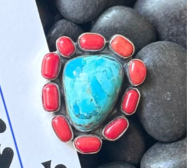 Coral Corral Ring – Mojave Turquoise & Red Coral | Size 10