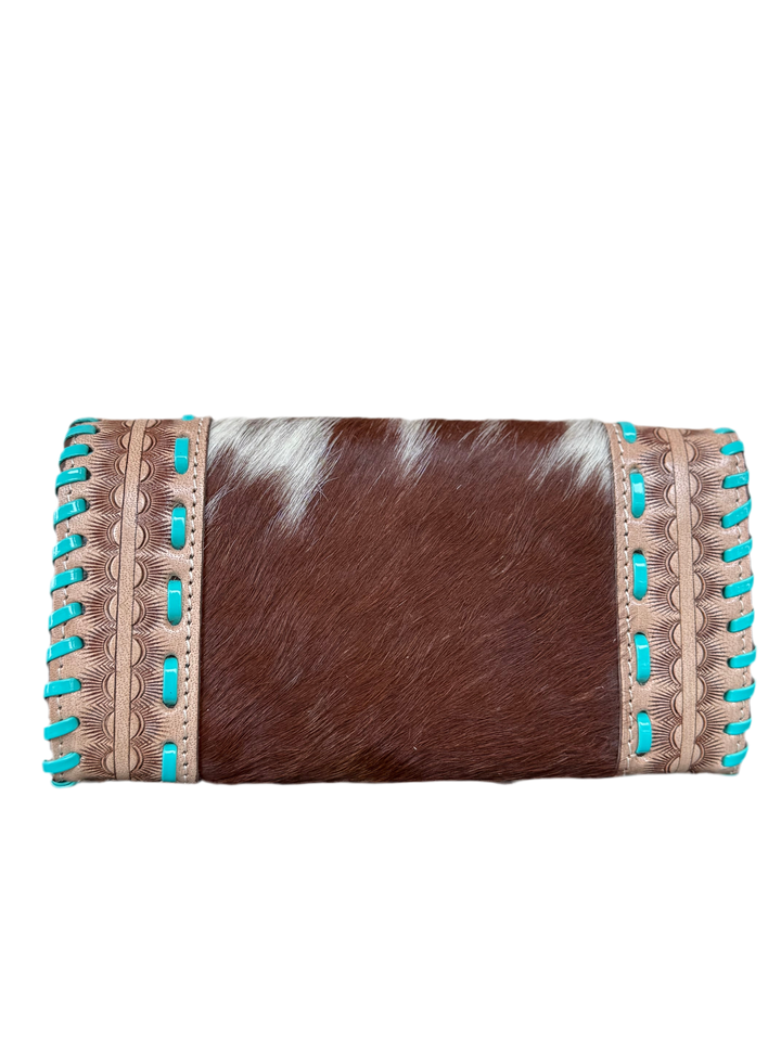Turquosie Tangle : Tooled Leather Turquoise Stitched Cowhide Wallet