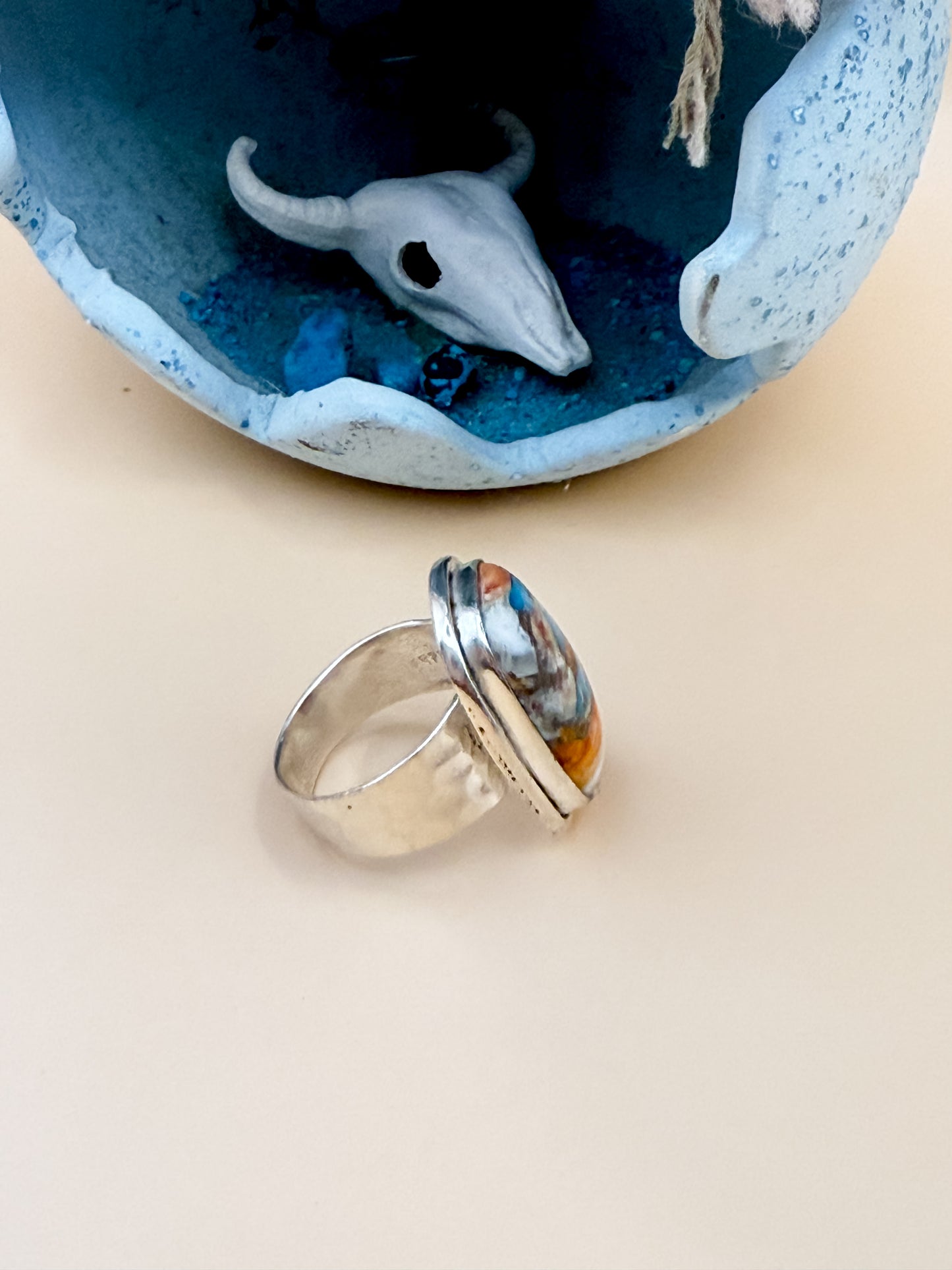 Spiny Oyster Turquoise 925 Sterling Ring - Size 6.5