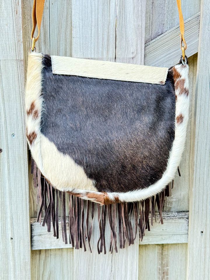 The Sundown Rider | Cowhide Fringe Crossbody with Bullhead Detail