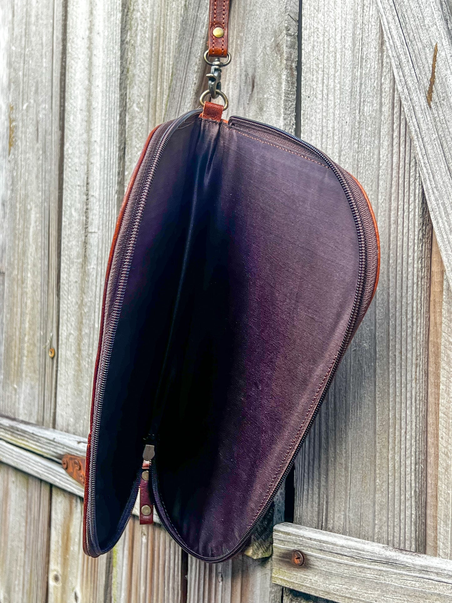 Tooled Leather and Cowhide Handgun Carry Case