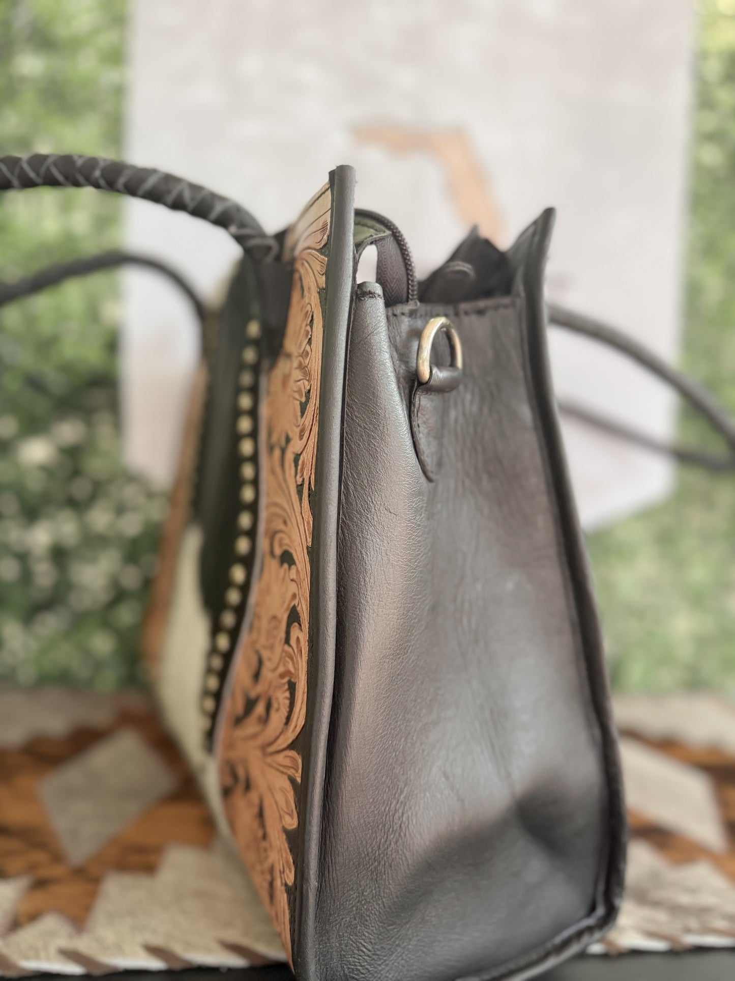 Family Tradition : in Black Leather - Tooled Leather & Cowhide Concealed Carry Tote