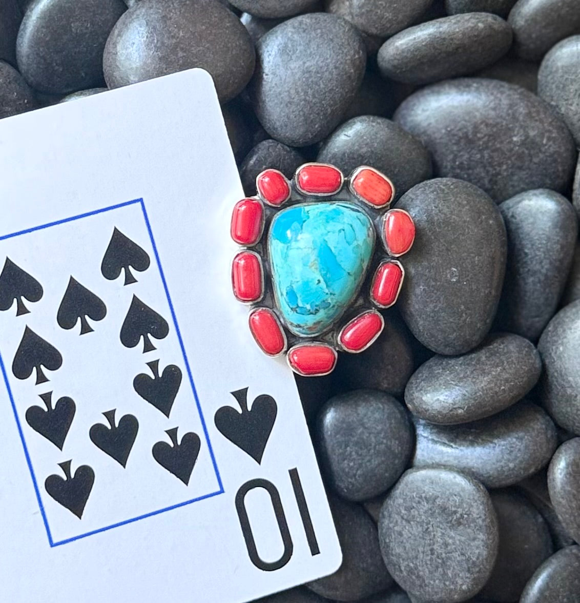 Coral Corral Ring – Mojave Turquoise & Red Coral | Size 10