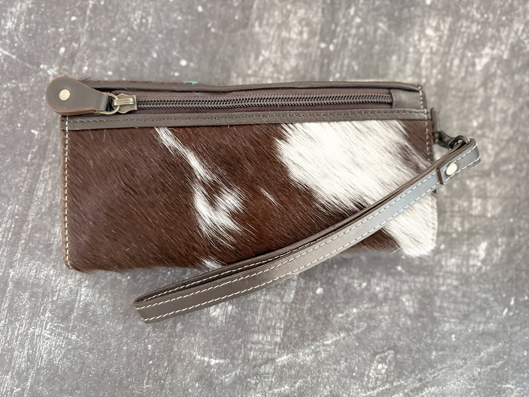 Boot Strap Wallet | Hair on Cowhide Boot Stitch Leather Western Wallet with Handstrap