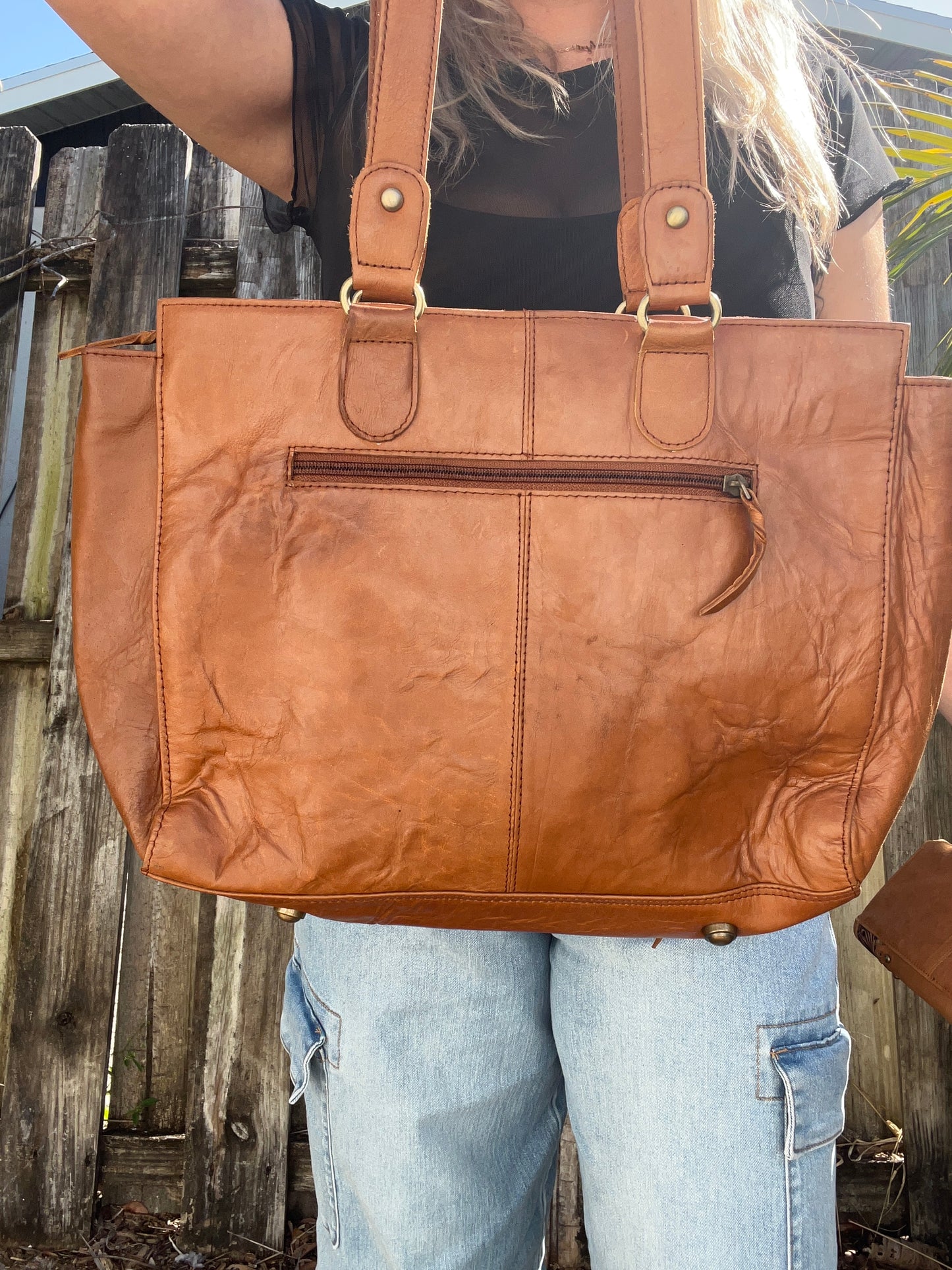 Michaela Coors LITE : Lightweight All Leather Handtooled Floral Design Studded Shoulder Purse with Matching Wallet SET