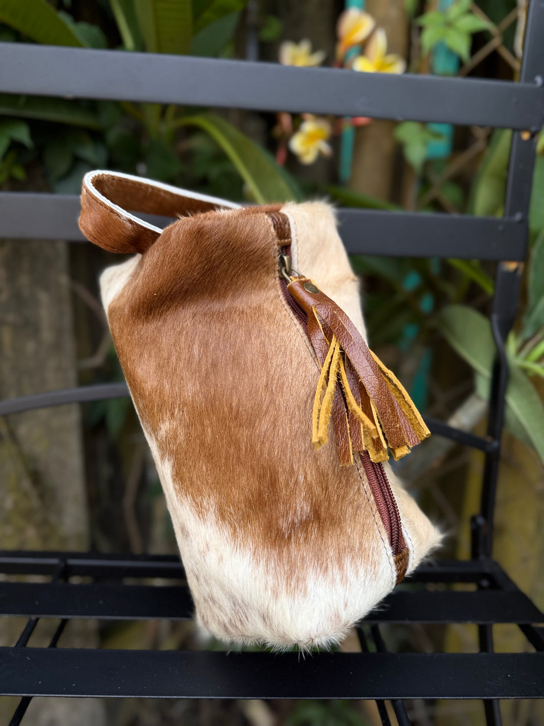 Brown/Tan Cowhide & Leather Travel Cosmetic Bag | Zipper Toiletry Case