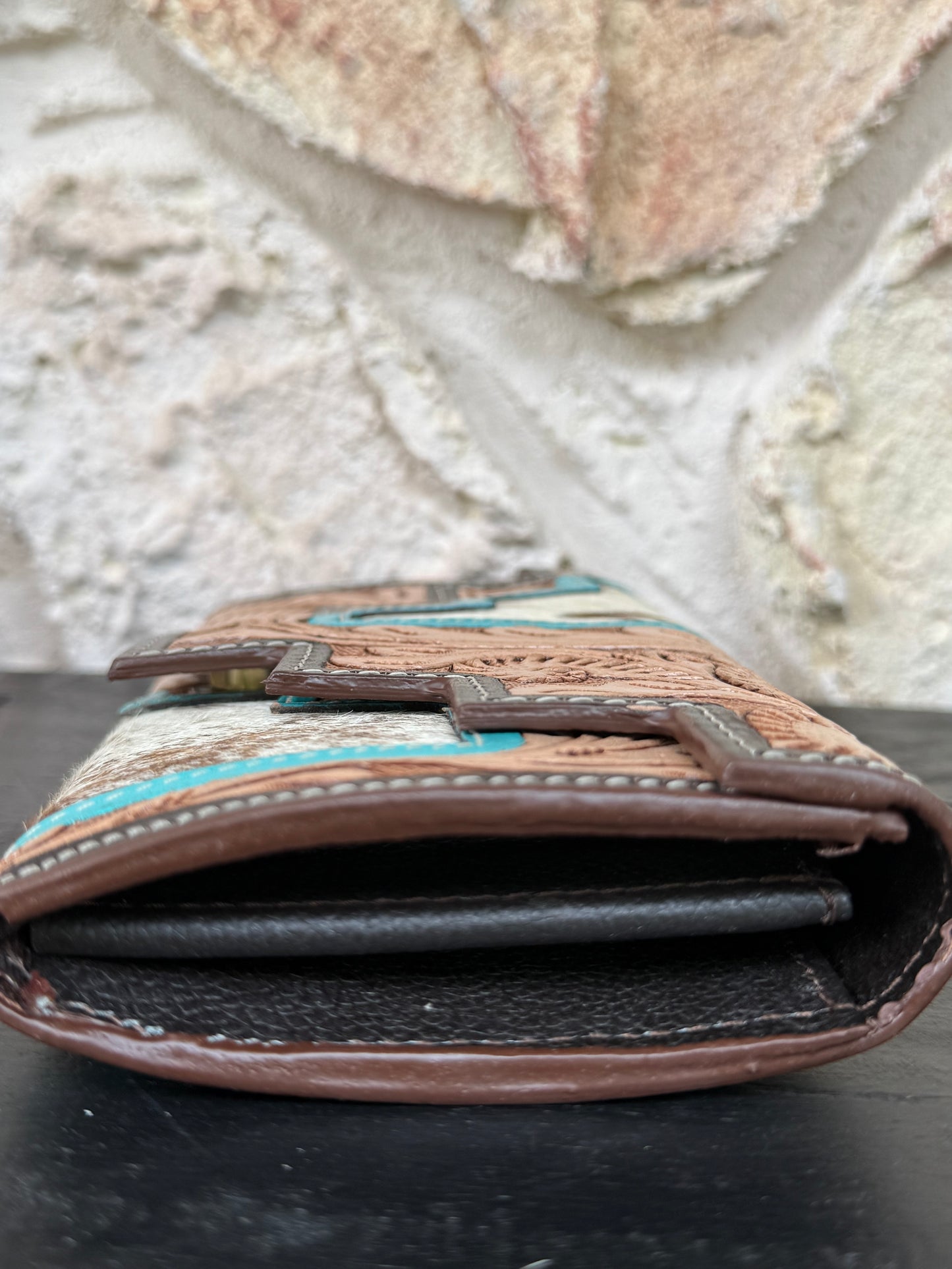 Two Step - Blue Mesa : Tooled Leather and Cowhide Wallet