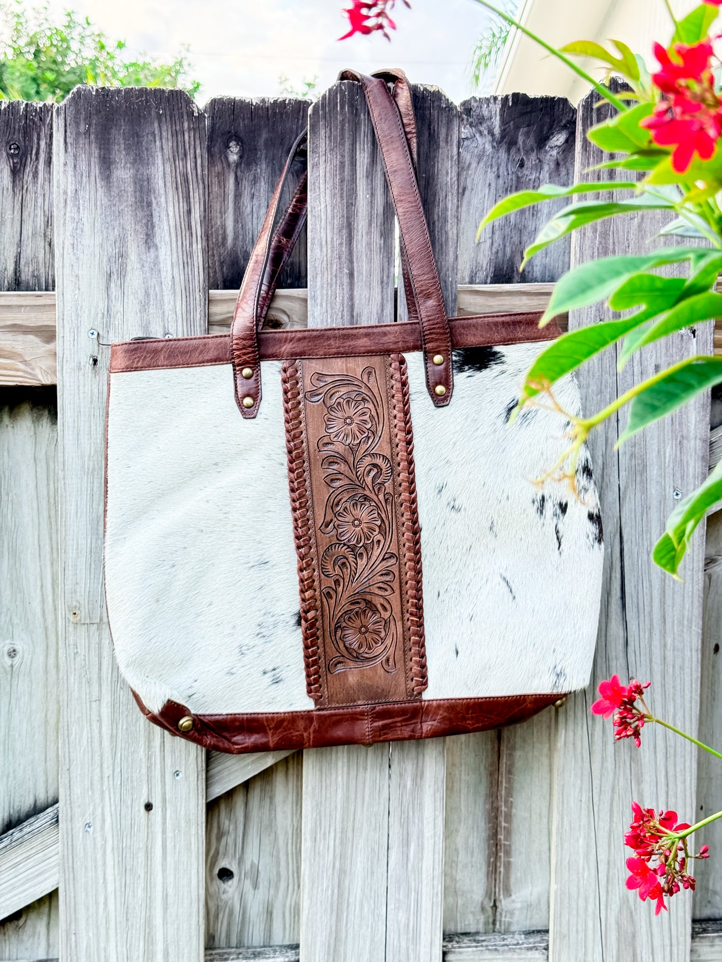 The Trailmate: Cowhide & Tooled Leather Travel Tote