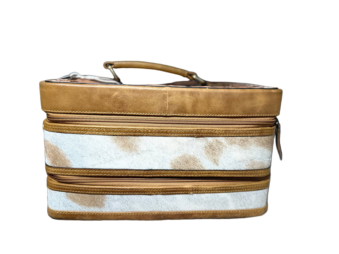 Tan Leather and Tan Cowhide Double Decker western handmade Jewelry Storage Case