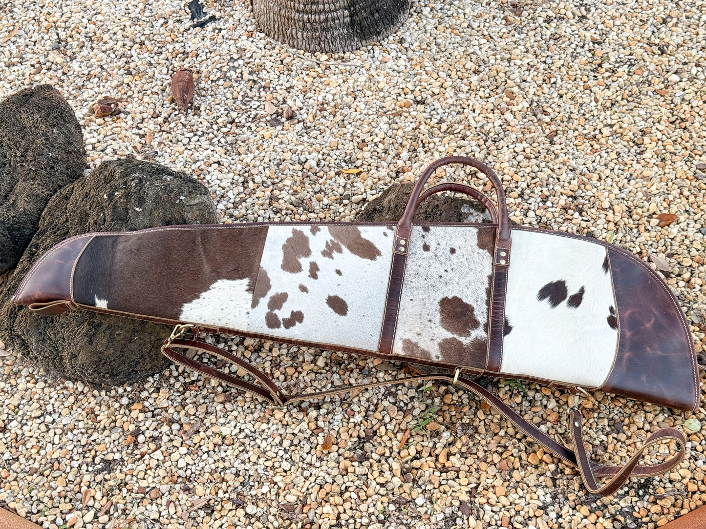 Custom Cowhide and Brown Leather Padded Protective Rifle Case with Strap