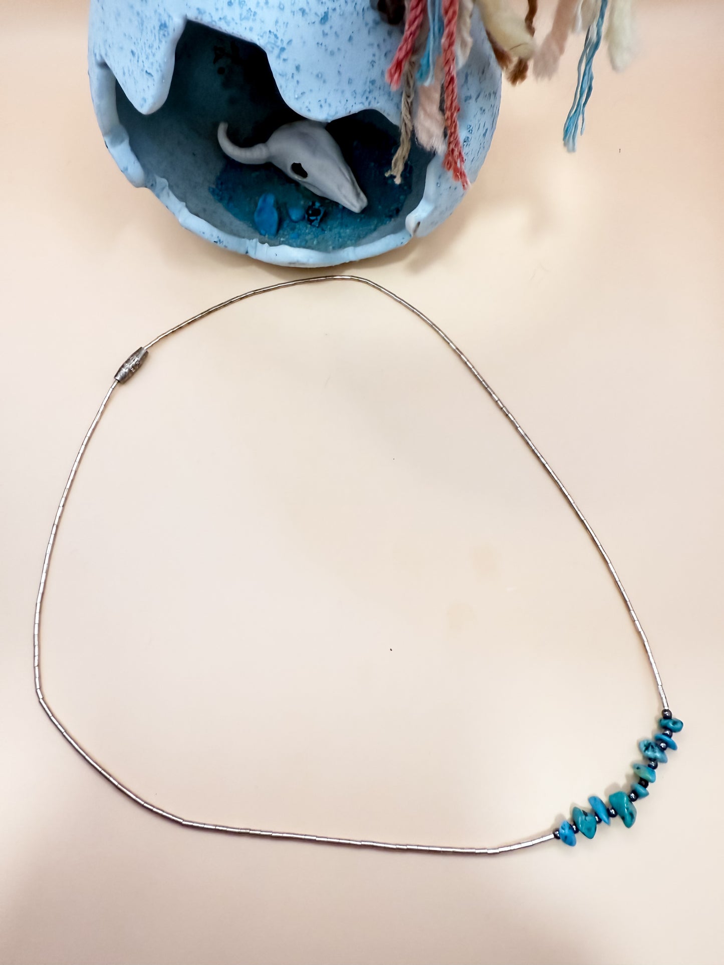 VINTAGE Sterling Silver & Turquoise Nugget Necklace – 16” – Likely Native American, Southwest Style