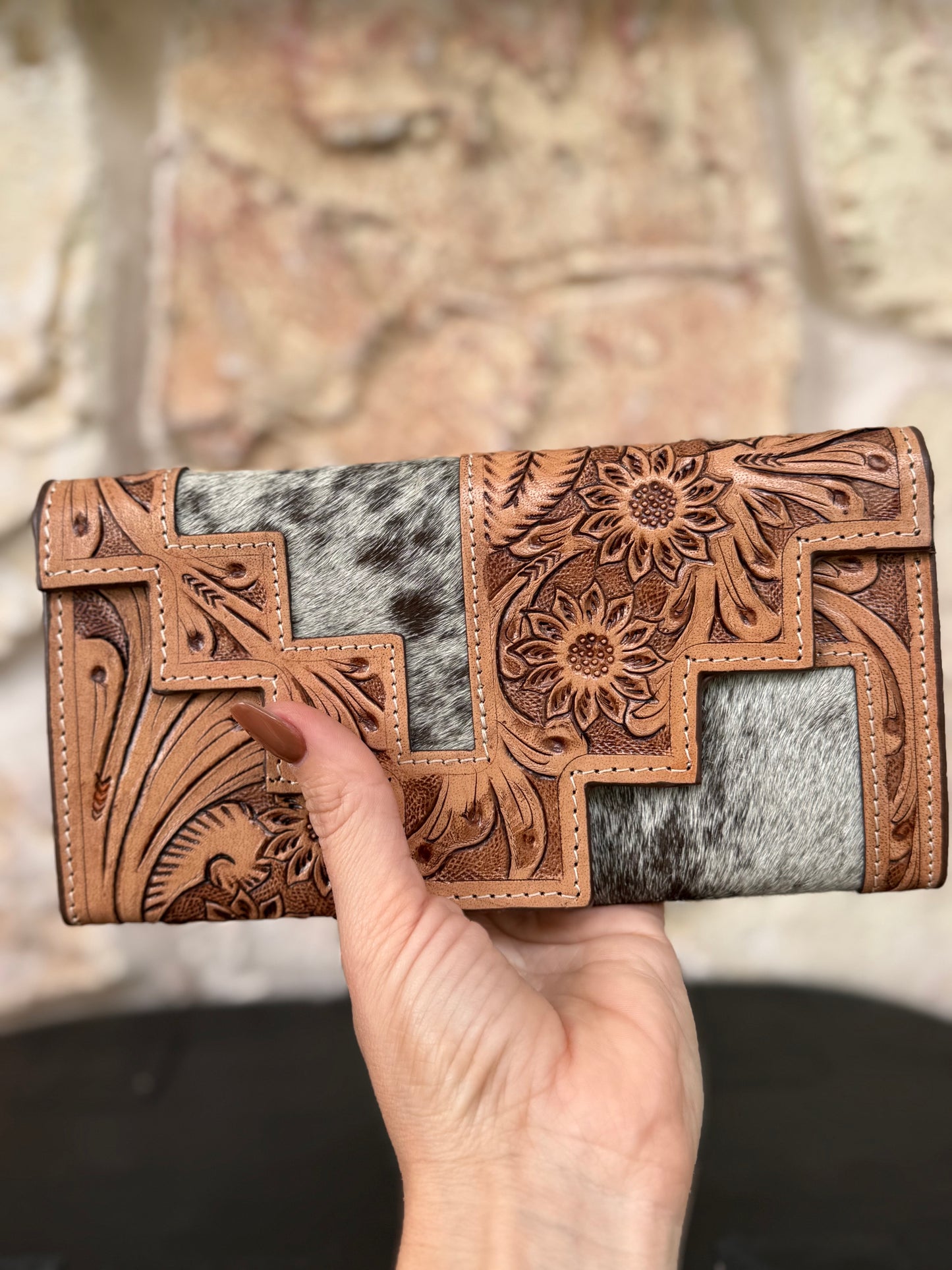 Two Step – Golden Hour : Tooled Leather and Cowhide Wallet