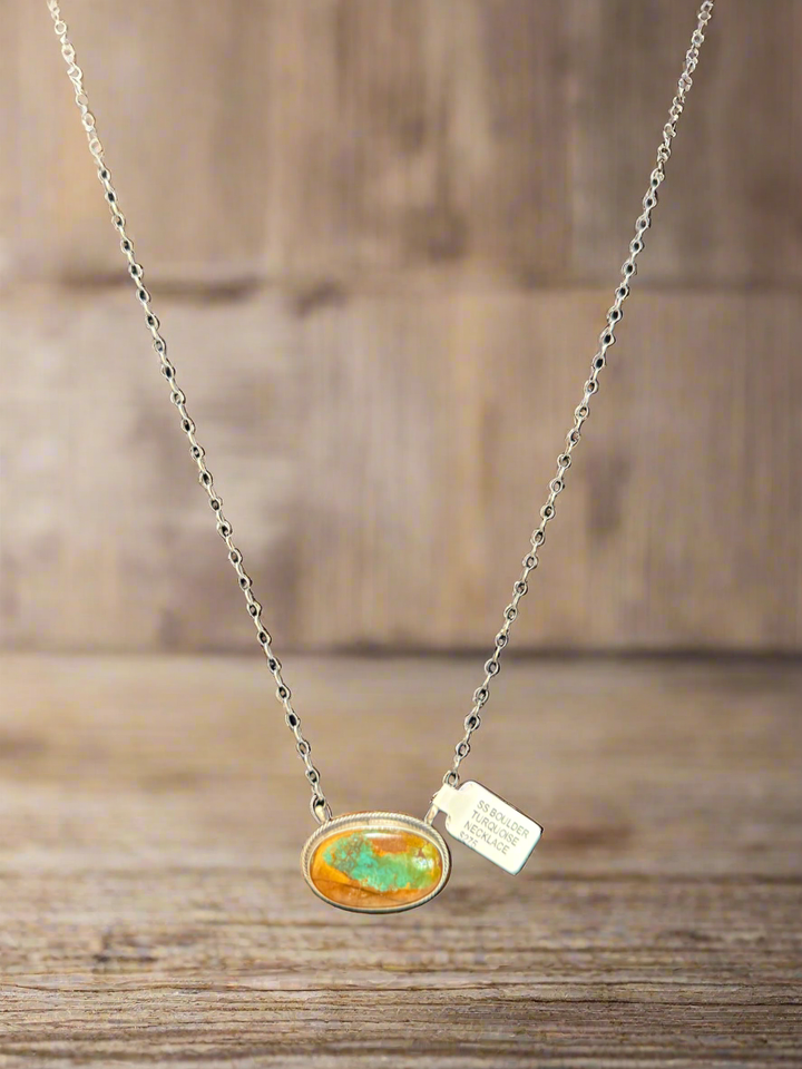 Royston Ribbon Turquoise Pendant & Chain Handmade Necklace