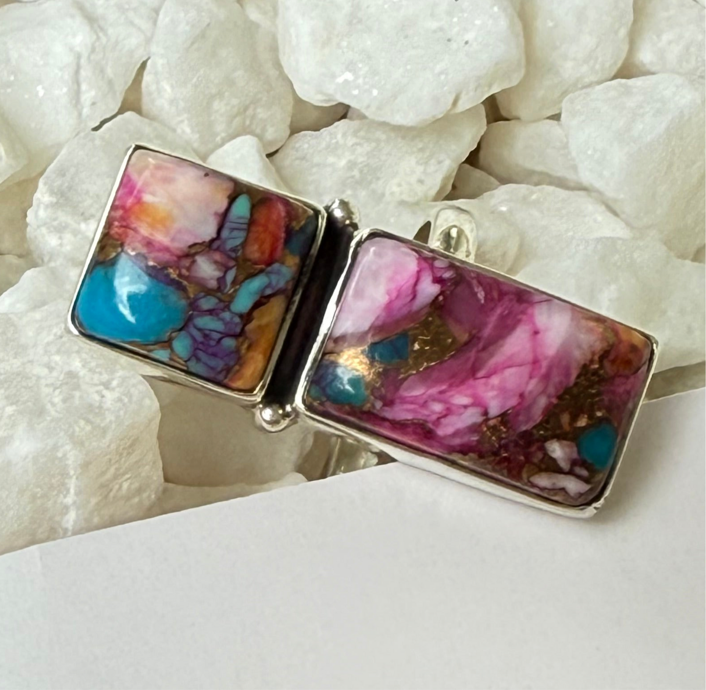 Cotton Candy Skies - Mojave Turquoise Double Pannel Sterling Silver Ring - Size 7