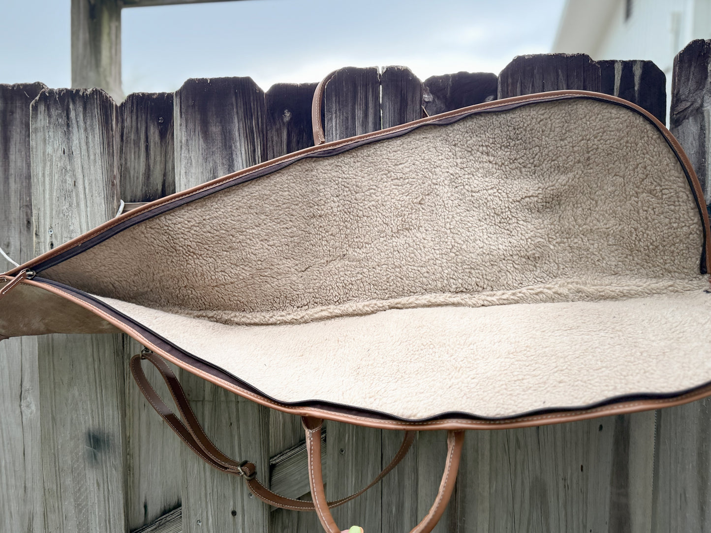 Custom Hair on Cowhide and Caramel Brown (2) Leather Padded Protective Western Rifle Case with Strap and Handles