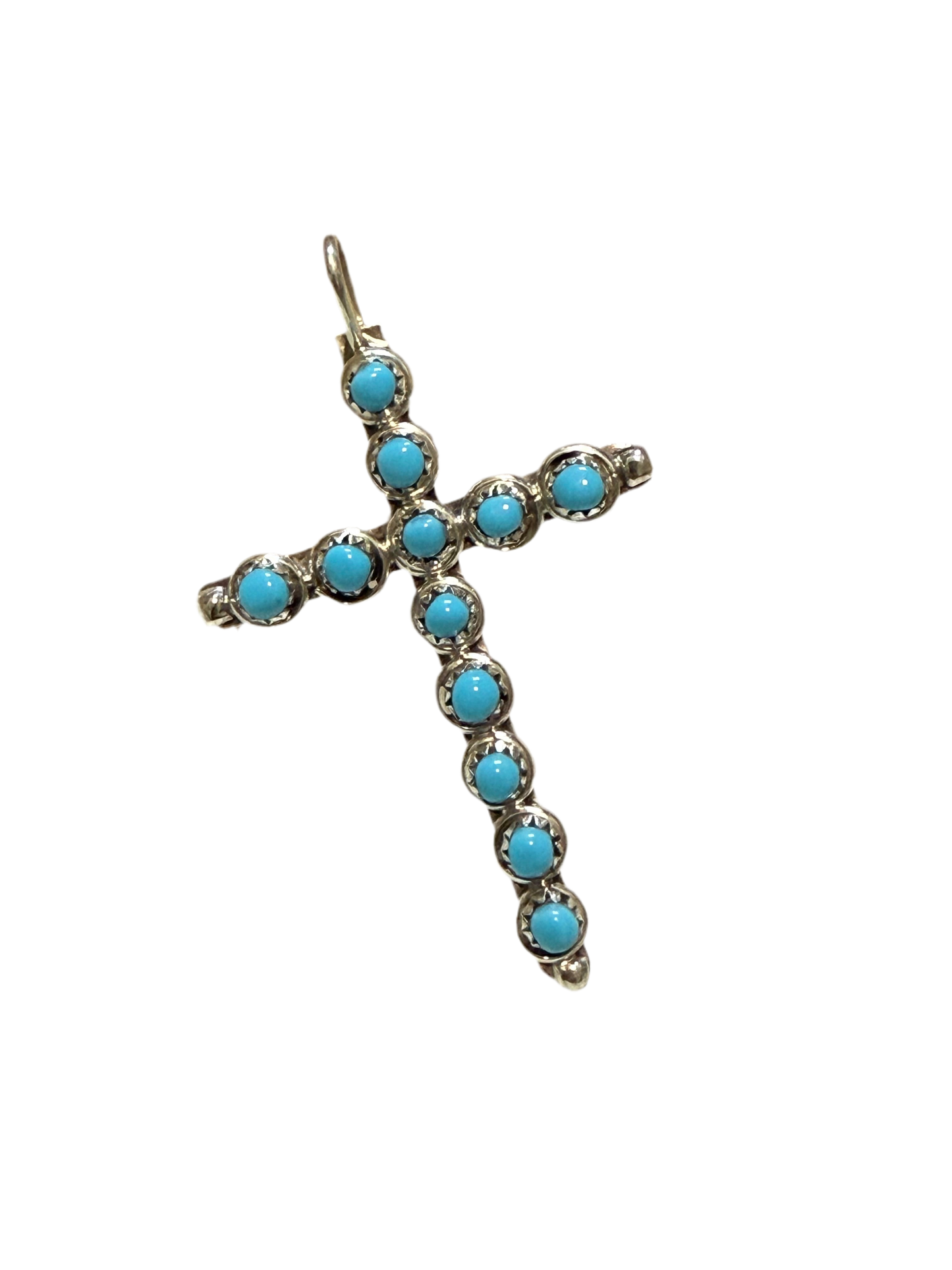 Handmade Zuni Kingman Sterling Silver Turquoise Cross Pendant (signed)