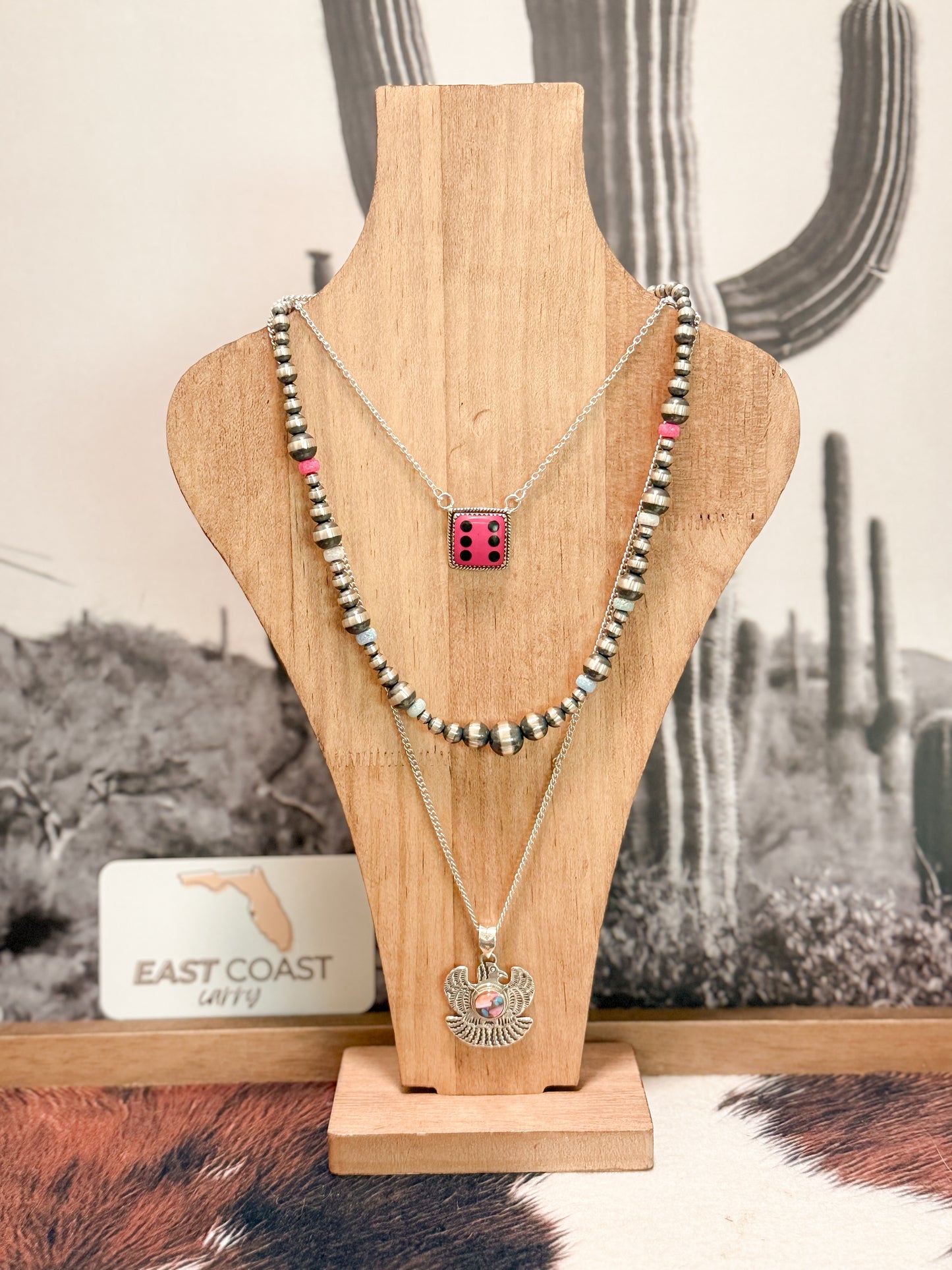 18” Native Strung Sterling Silver Graduated Beads & Pink, White and Blue Lab Opal “Navajo Pearls”