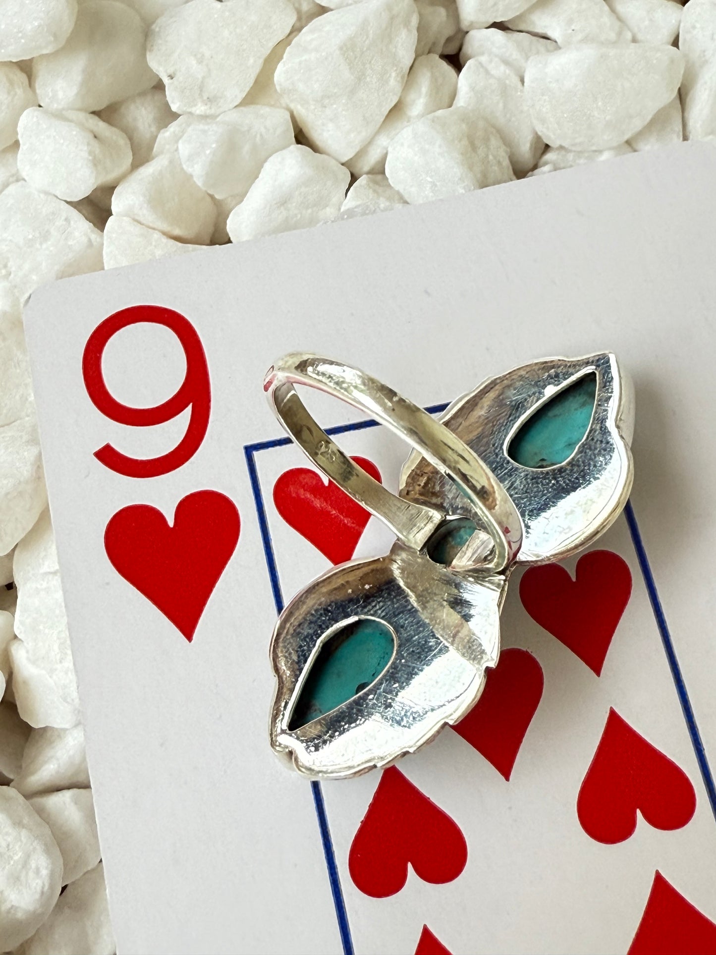 The Desert Feather – Triple Turquoise Statement Ring Sz 9