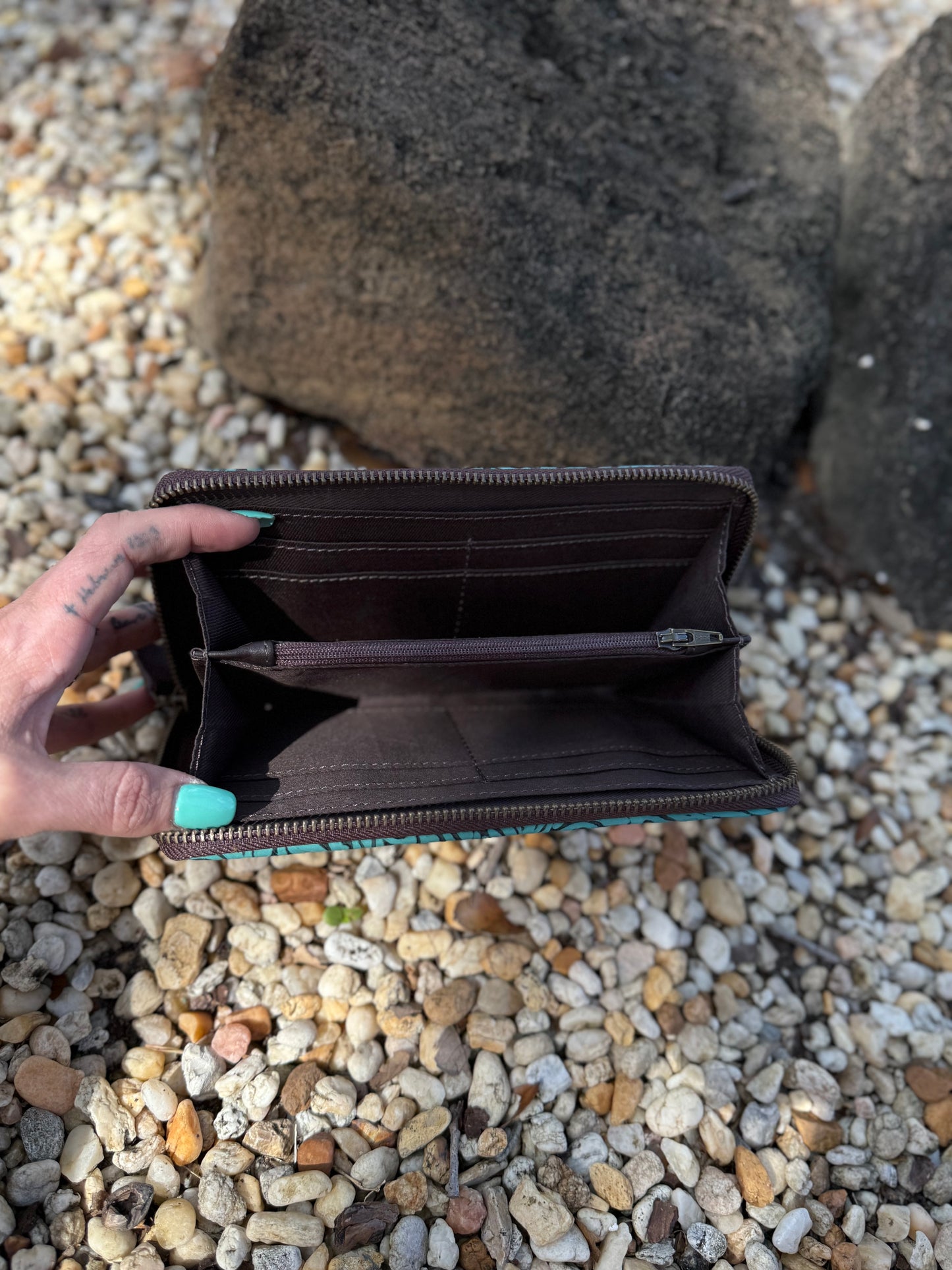 Saddle Blanket & Tooled Leather Boho Western Zipper Wallet