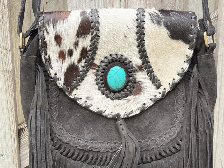 Backwater Boho | Black Suede Leather and Hair-on-Cowhide Crossbody Purse