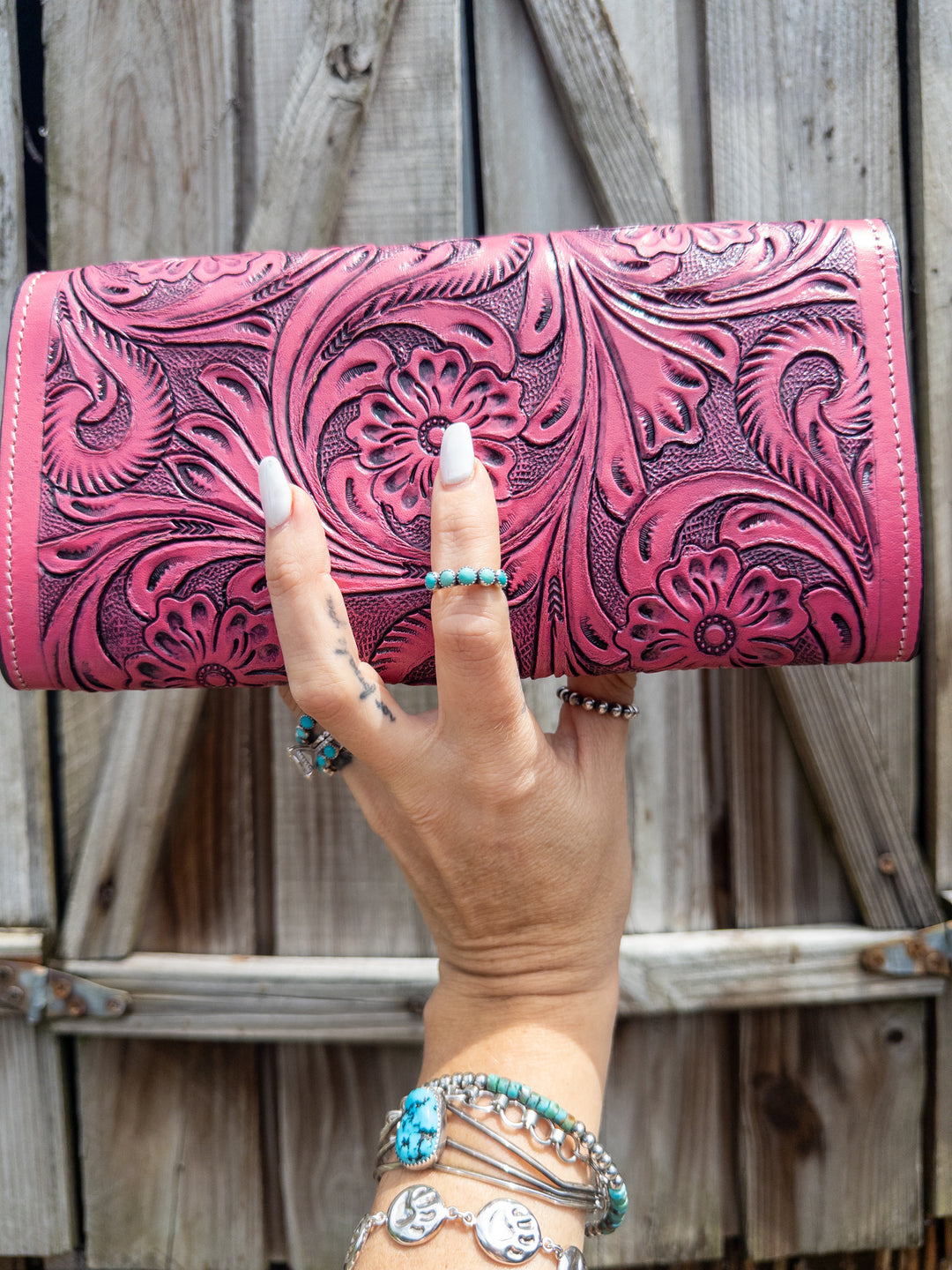 The Pinky Promise Clutch | Pink Tooled Leather Clutch Wallet