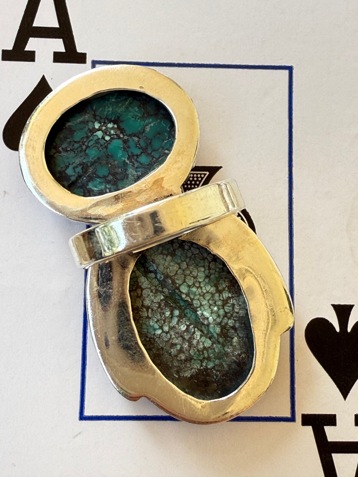 Southwestern Designer Turquoise & Sterling 925 Adjustable Ring