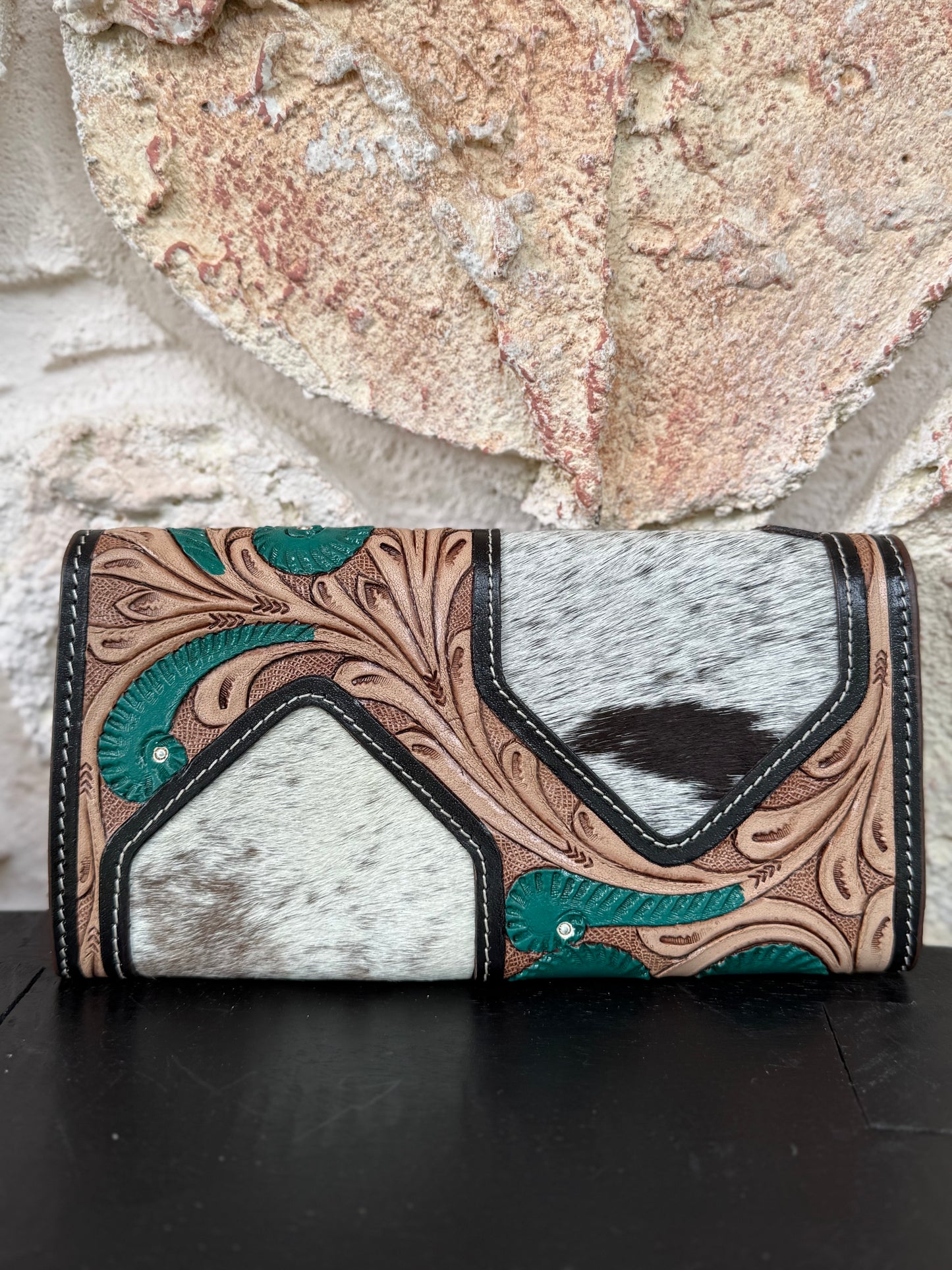 Two Step – Pine Twist : Tooled Leather and Cowhide Wallet