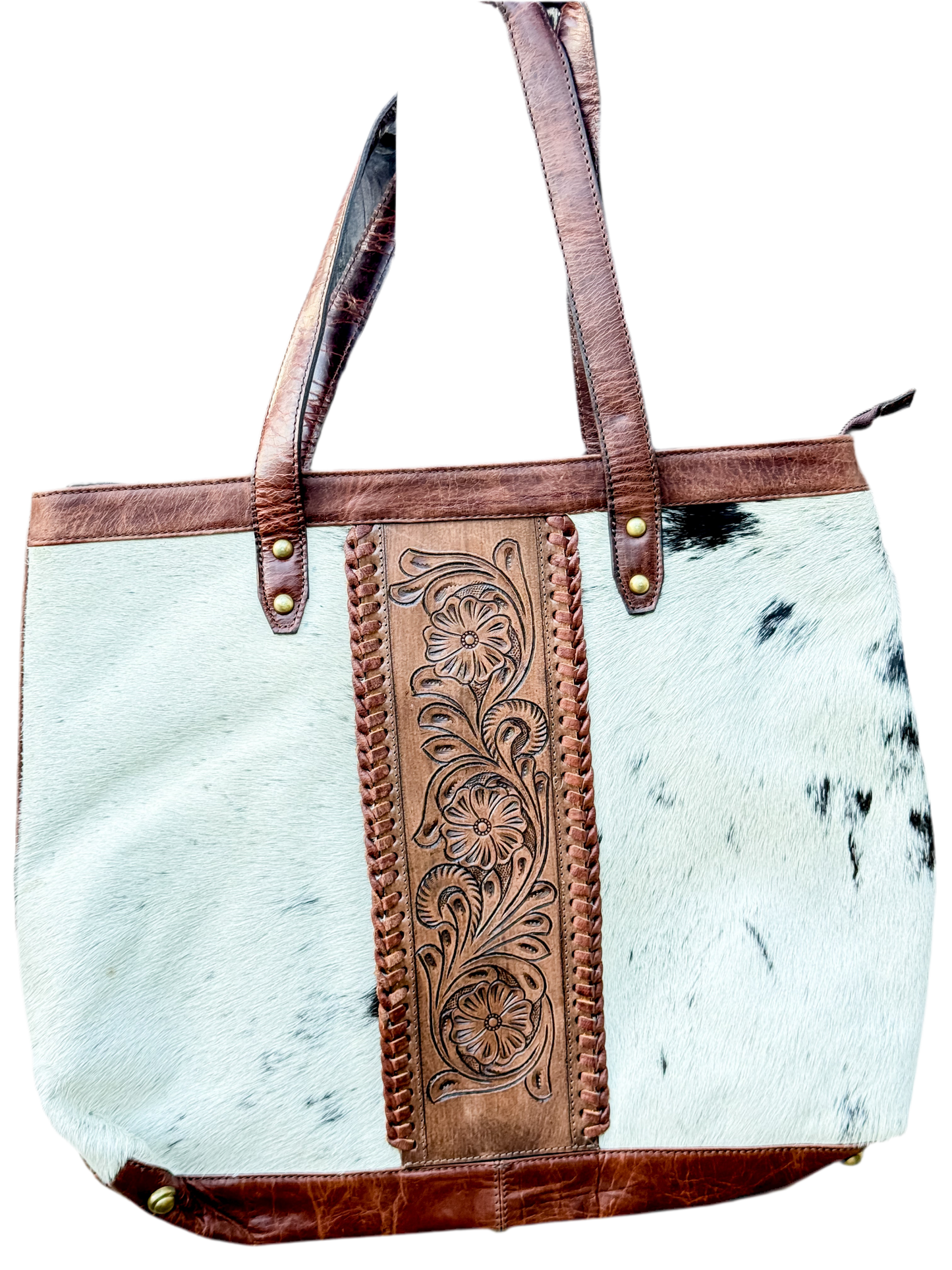 The Trailmate: Cowhide & Tooled Leather Travel Tote