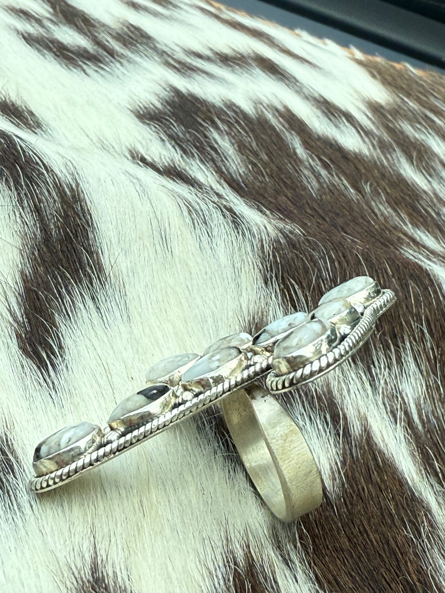 Cactus White Buffalo SW Designer Sterling Silver Adjustable Ring