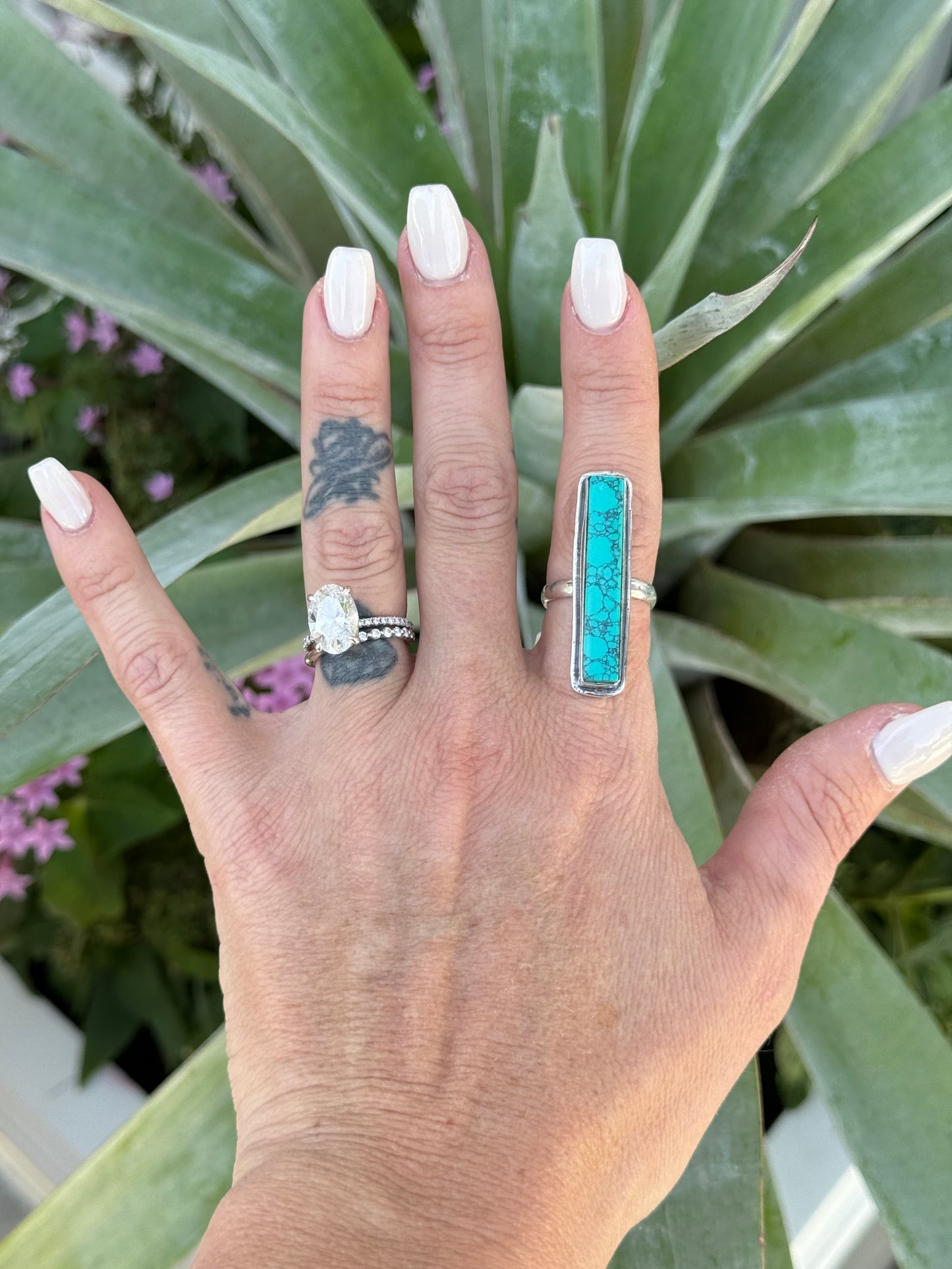 Southwestern Rectangle Sterling Silver Turquoise Ring size 7