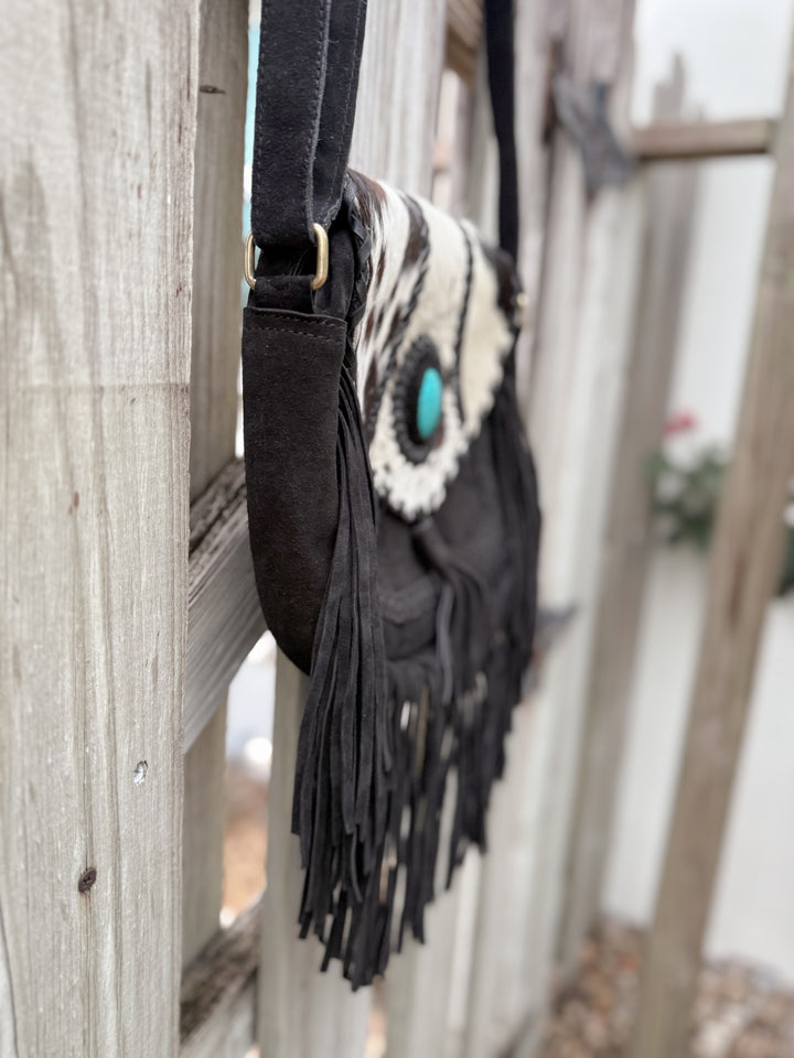 Backwater Boho | Black Suede Leather and Hair-on-Cowhide Crossbody Purse