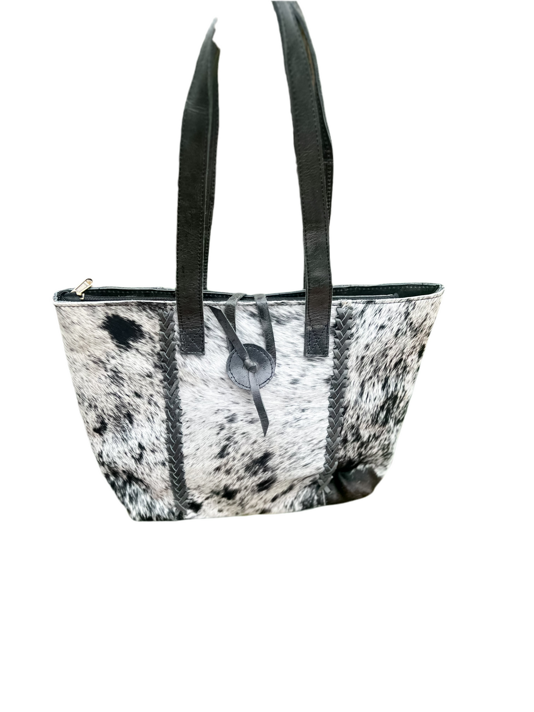 The Daily Driver | Black and White Speckled Cowhide and Black Leather Shoulder Purse