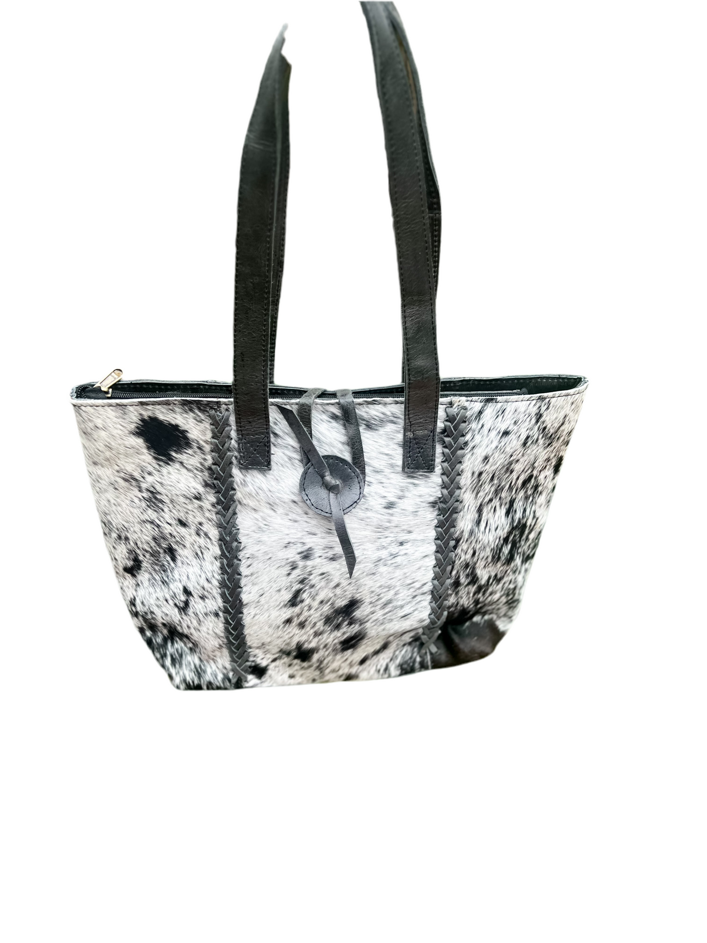Cowhide and Crunch Leather everyday Tote in Black