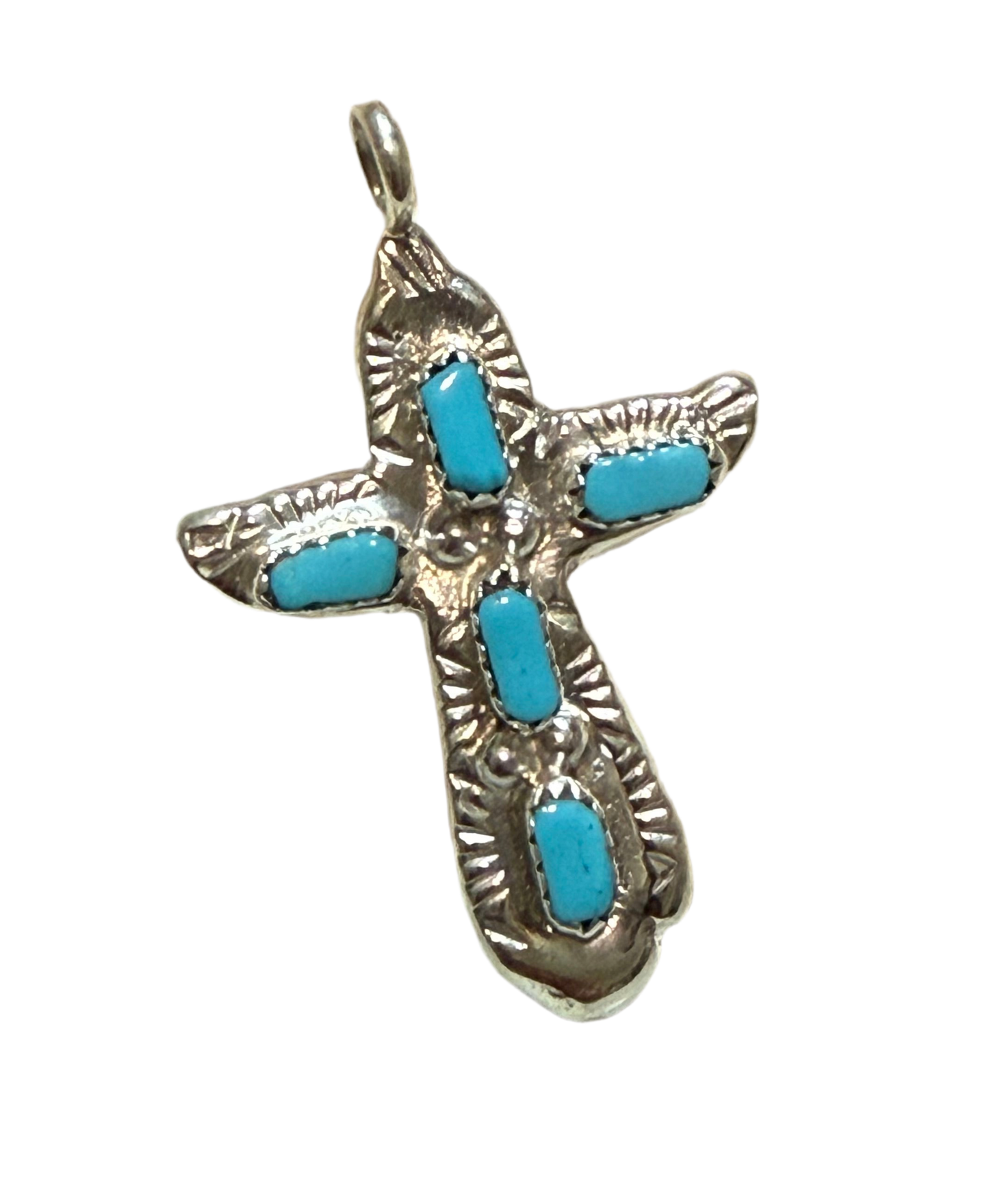Native American Zuni handmade signed Sterling Silver & Turquoise Cross Pendant