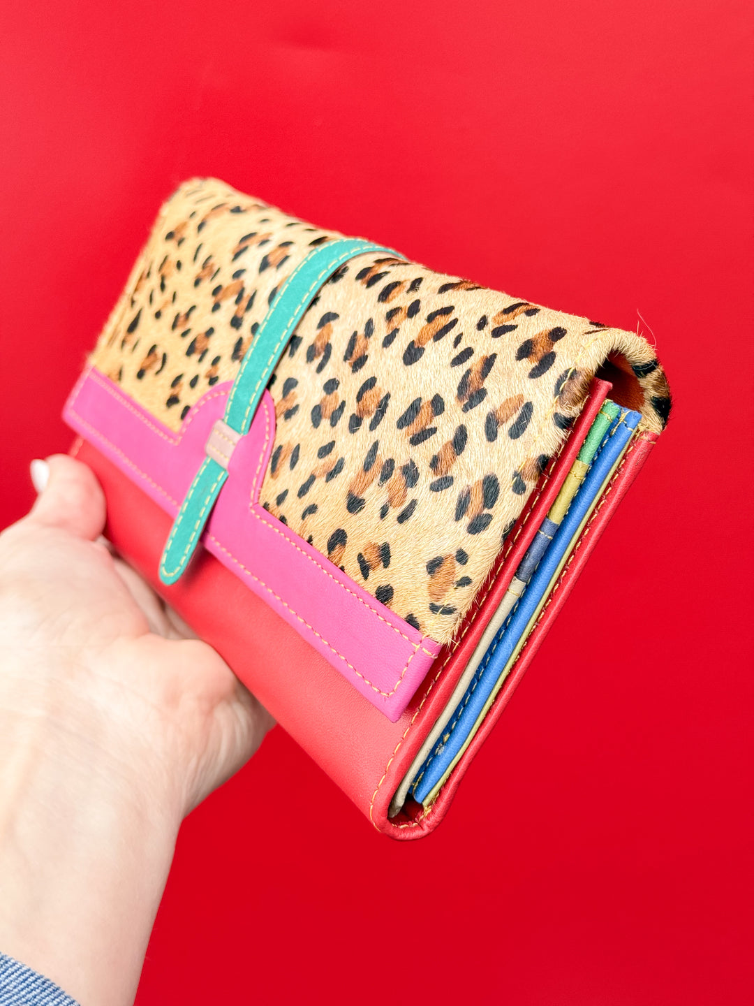 Palm Beach Rodeo ‘After Dark’ : Hide with Cheetah Painted Design and Colorful Recycled Leather Wallets