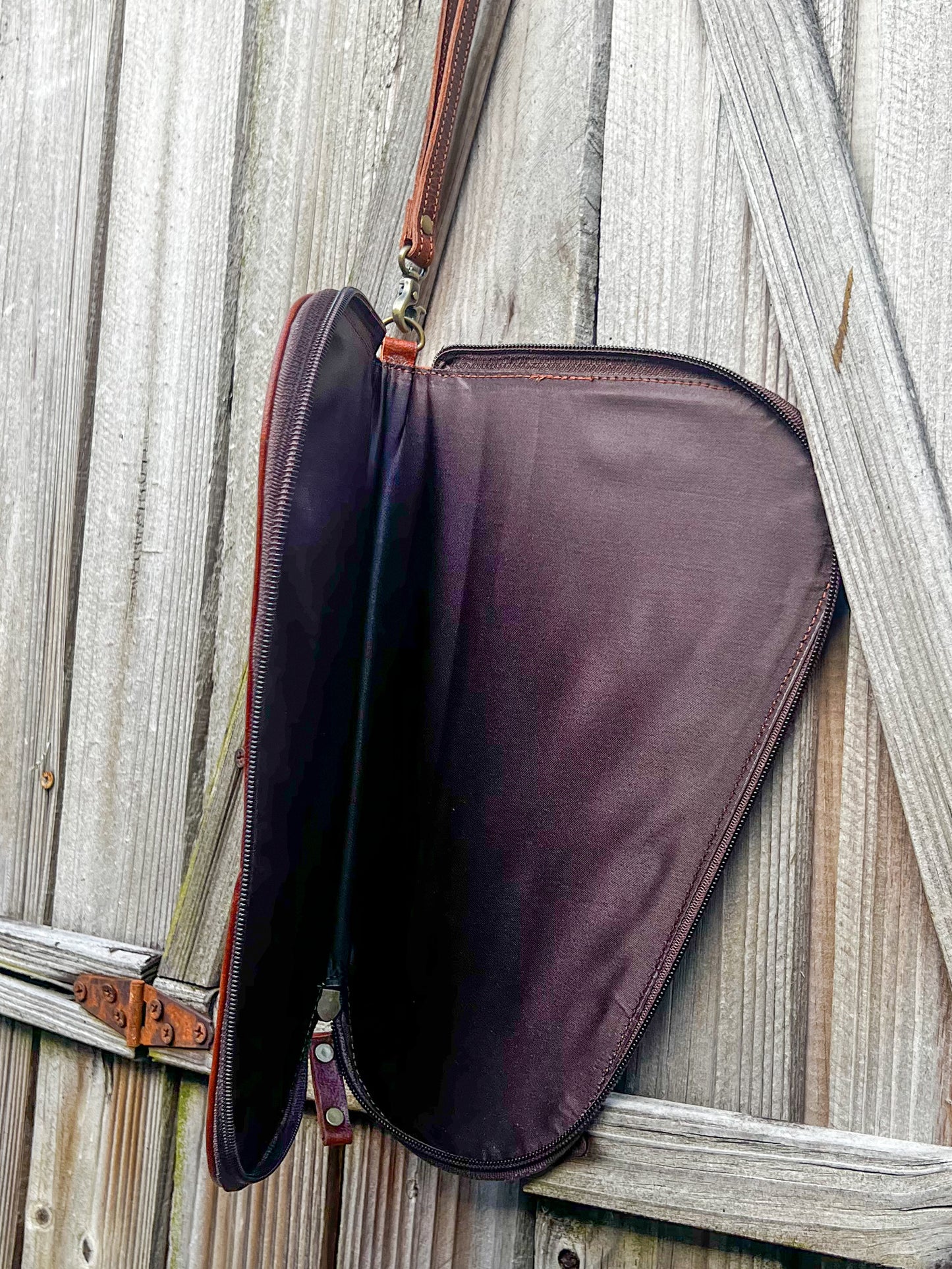 Tooled Leather and Cowhide Handgun Carry Case